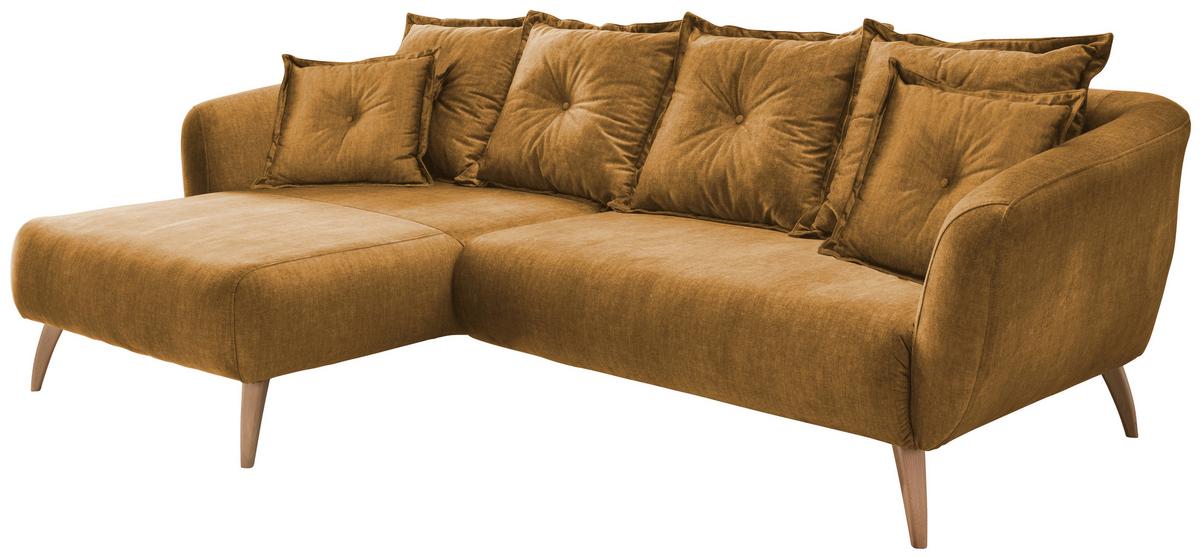 Wohnlandschaft Baggio Gelb Velours - Gelb/Buchefarben, MODERN, Holz/Textil (162/277cm) - Livetastic