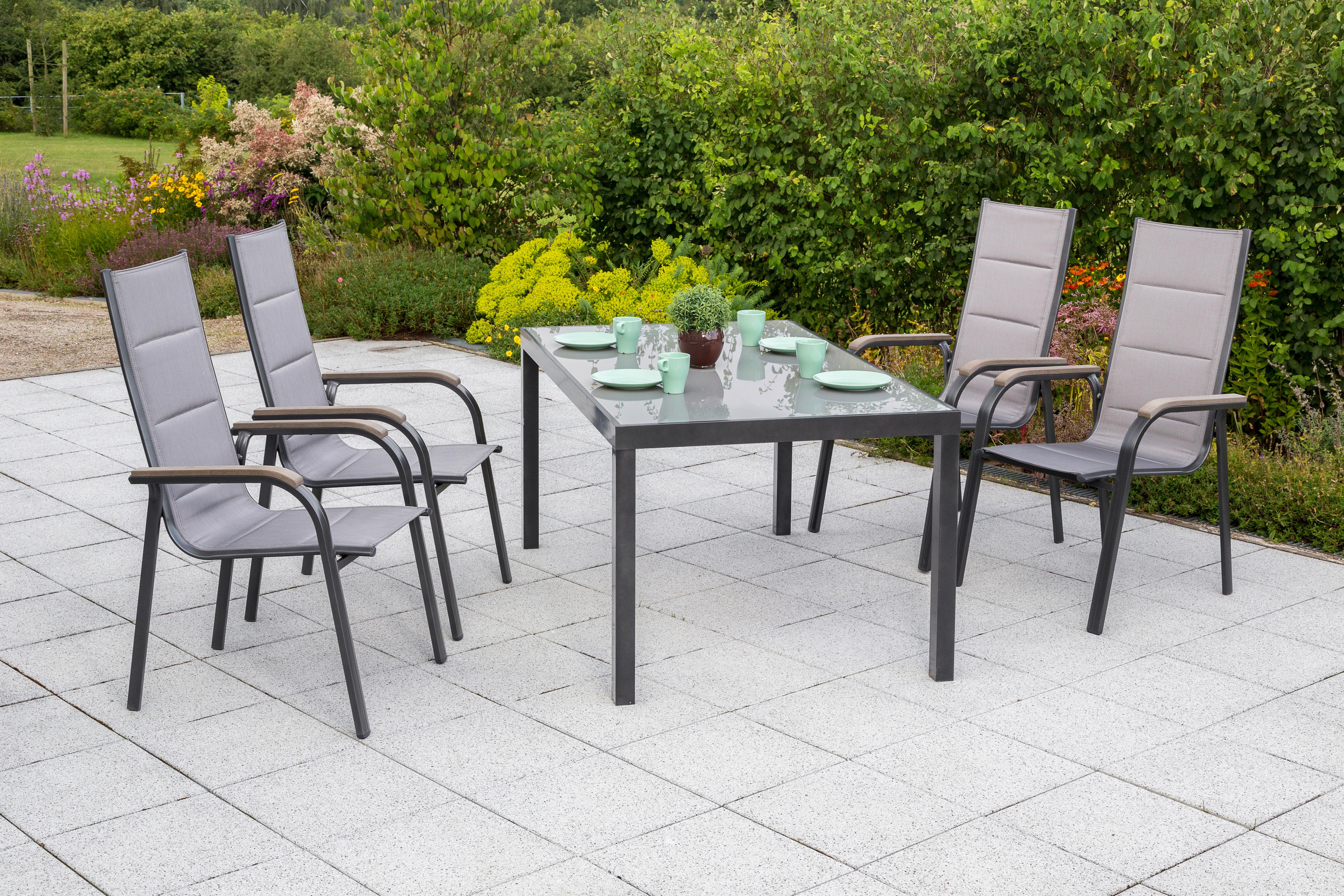 GARTENSET TRIVERO - Graphitfarben/Braun, MODERN, Textil/Metall - Gardenson
