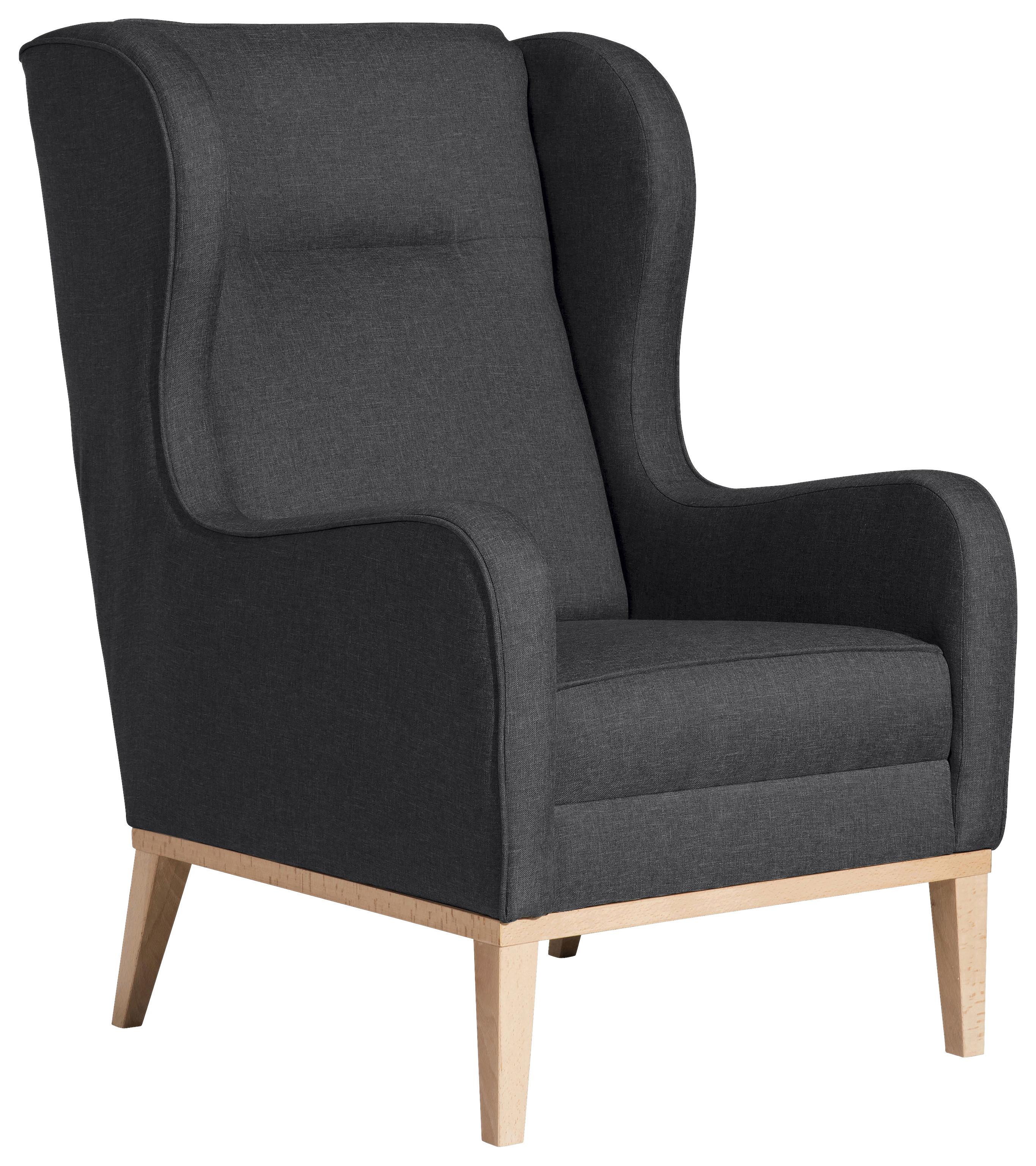 OHRENSESSEL ANGELO - Graphitfarben/Naturfarben, KONVENTIONELL, Holz/Textil (66/104/78cm) - Max Winzer