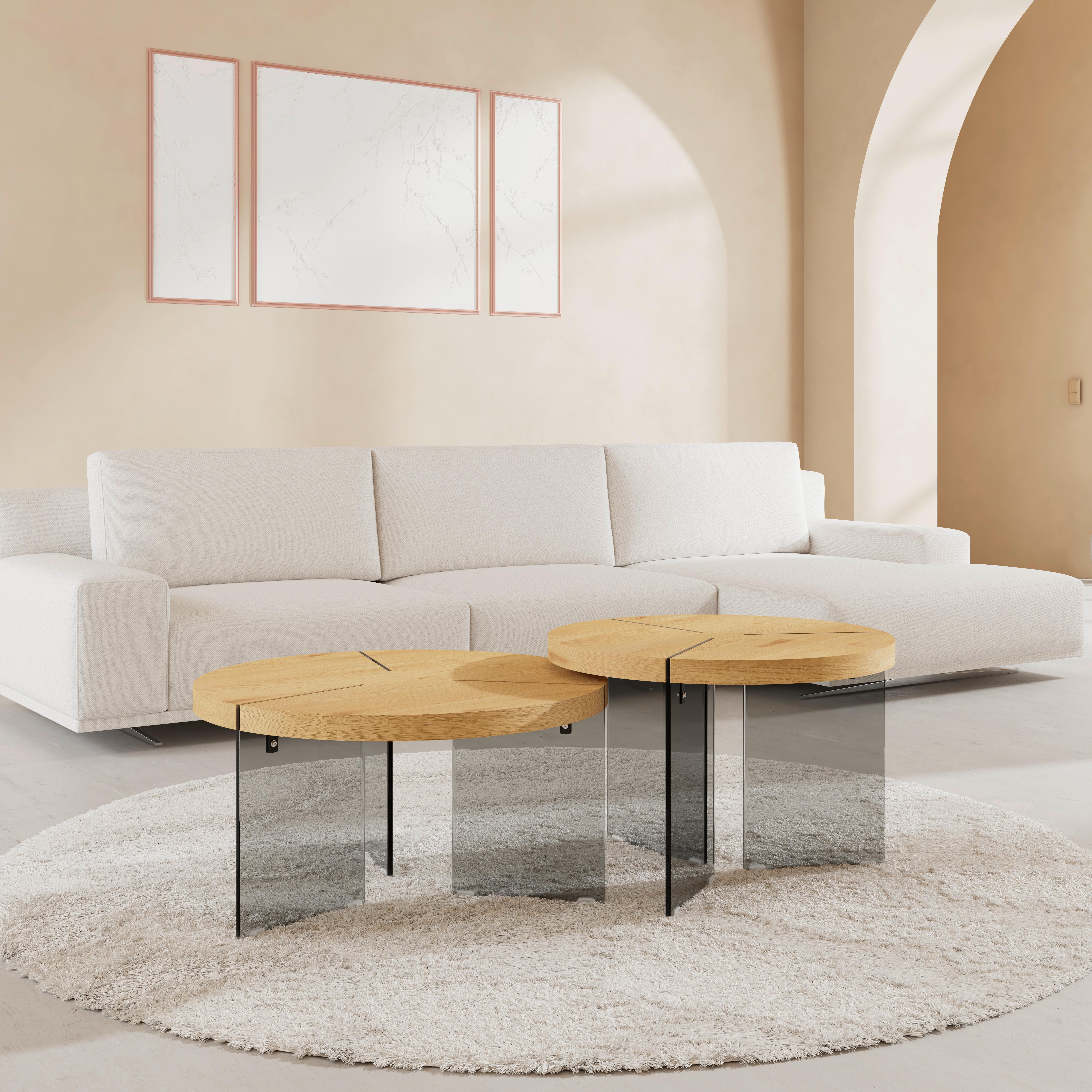 Couchtisch Moreno 2er Set Eichefarben/ Grau - Eichefarben/Dunkelgrau, MODERN, Glas/Holzwerkstoff - Bessagi Home