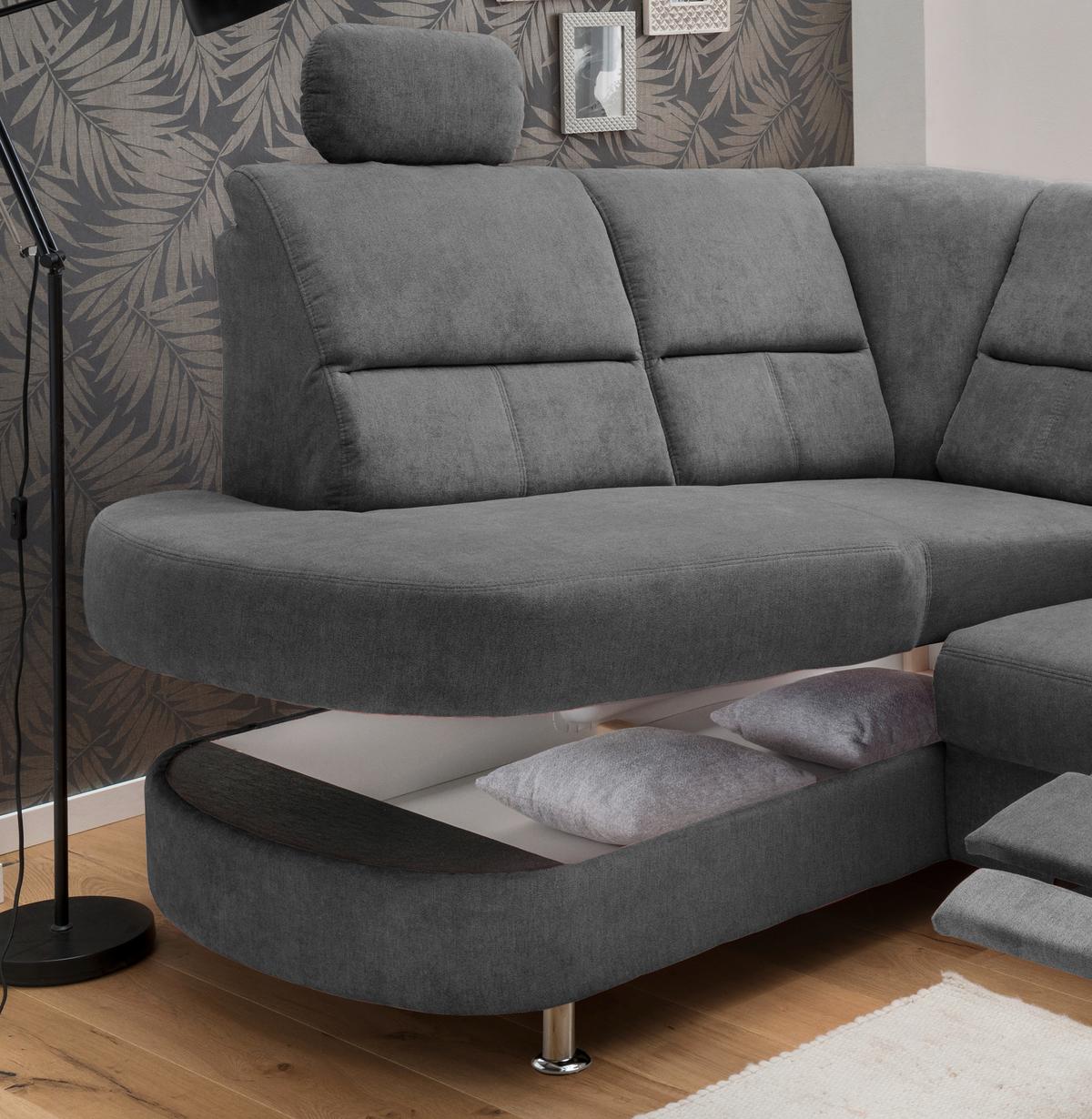 Wohnlandschaft Parole Anthrazit Mikrofaser - Chromfarben/Anthrazit, KONVENTIONELL, Textil/Metall (231/45/55cm) - Livetastic