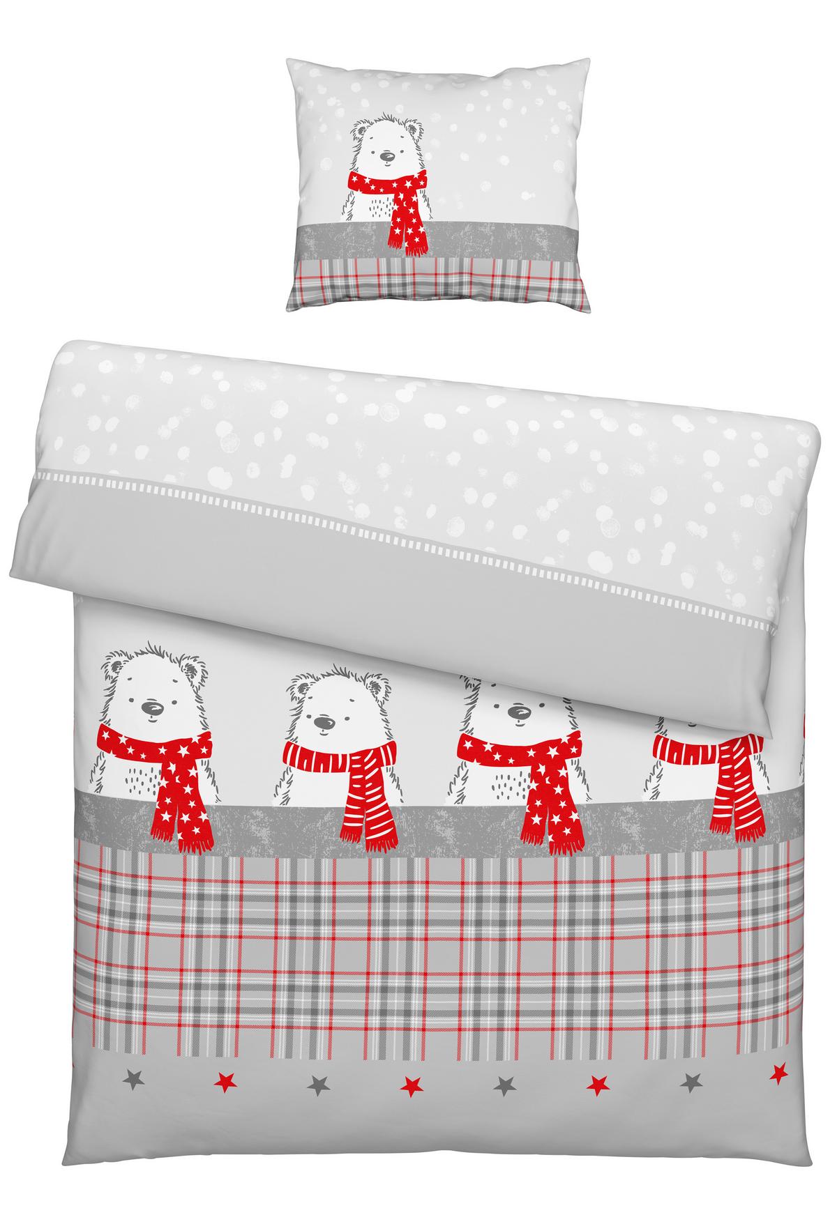 Bettwäscheset Beri Rot/Grau ca. 160x210cm - Rot/Grau, Textil (160/210cm) - Modern Living