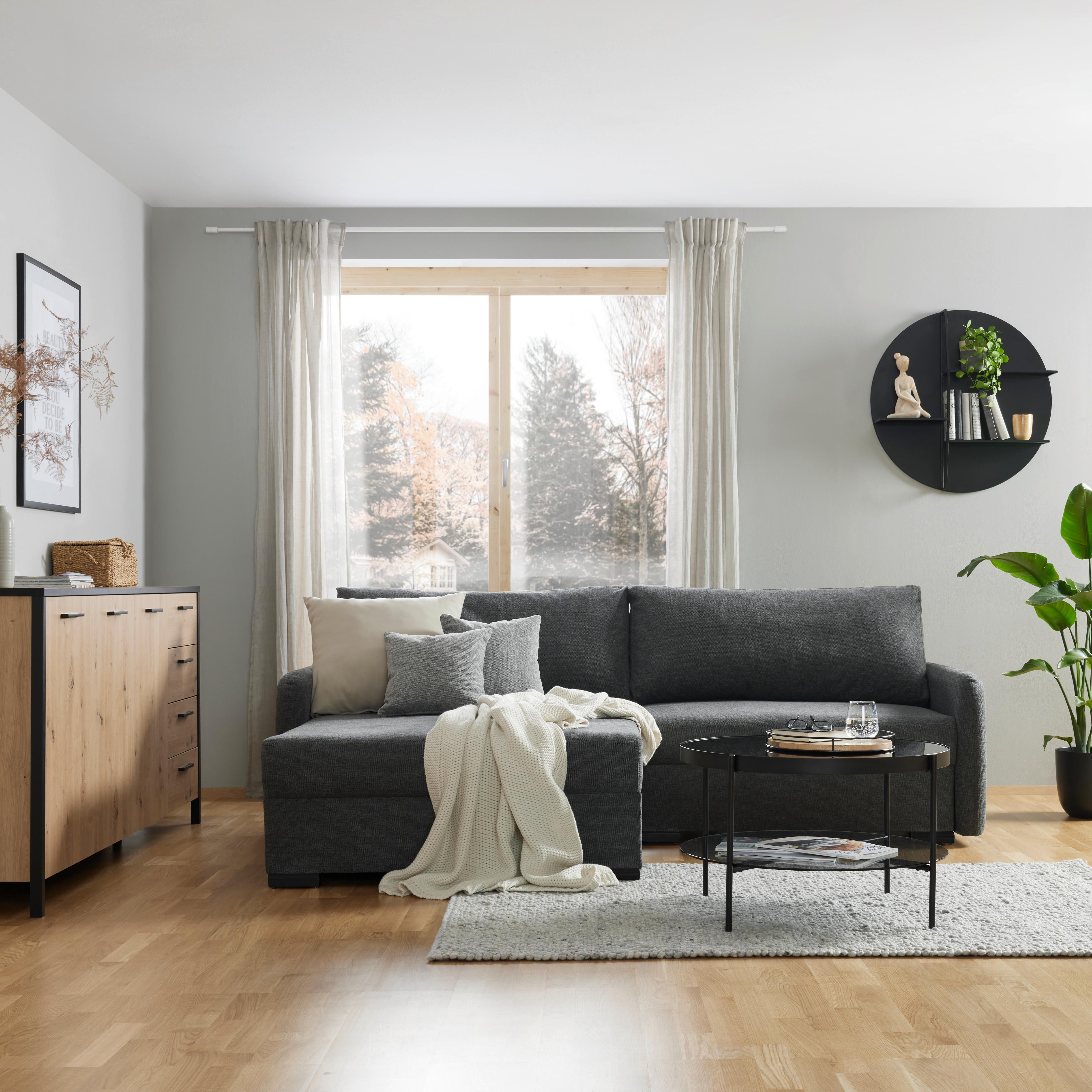 Sedežna Garnitura Lyon C, Temno Siva, Ležišče, Predal - temno siva/črna, Moderno, umetna masa/tekstil (242/102/167cm) - Mömax