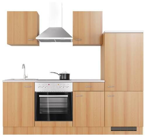 Küchenblock Nano mit Geräten ca. 220 cm Buchefarben - Edelstahlfarben/Beige, MODERN, Holzwerkstoff/Kunststoff (220cm) - FlexWell