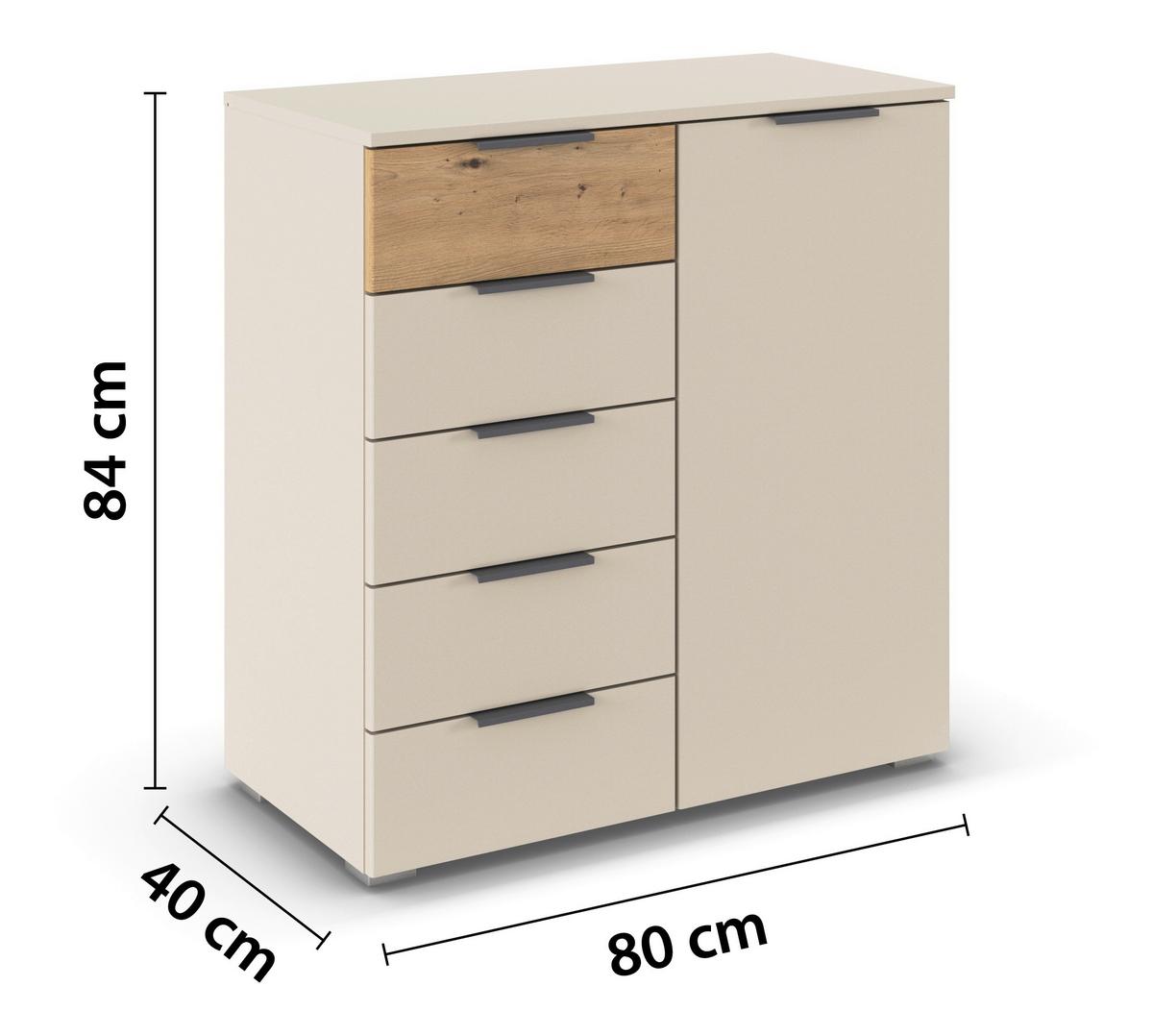 Komoda Ellmau - srebrne boje/hrast Artisan, Konvencionalno, drvni materijal/metal (80/84/40cm) - Premium Living