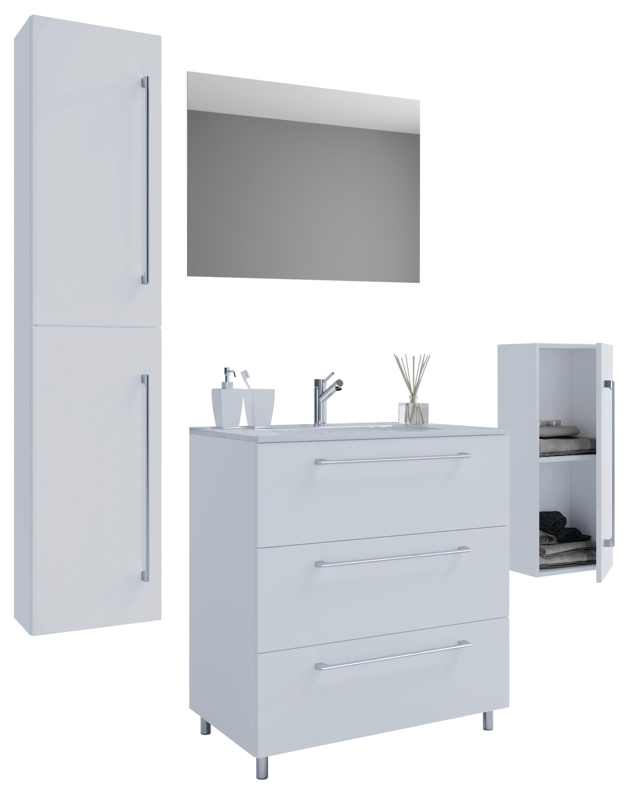Kopalnica Schubo, Bela - bela/barve aluminija, Moderno, kovina/leseni material (126cm) - MID.YOU