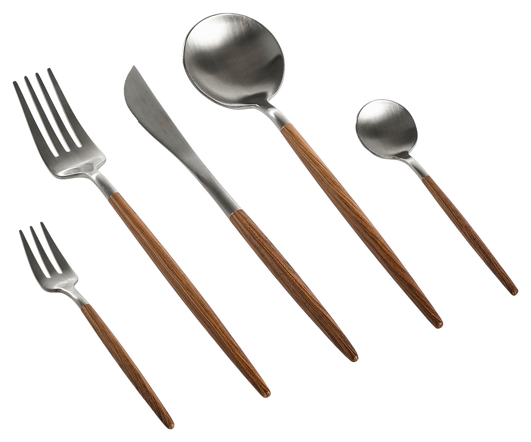 ZESTAW SZTUĆCÓW WOOD - kolor akacjowy/kolor stalowy, Design, metal - Novel