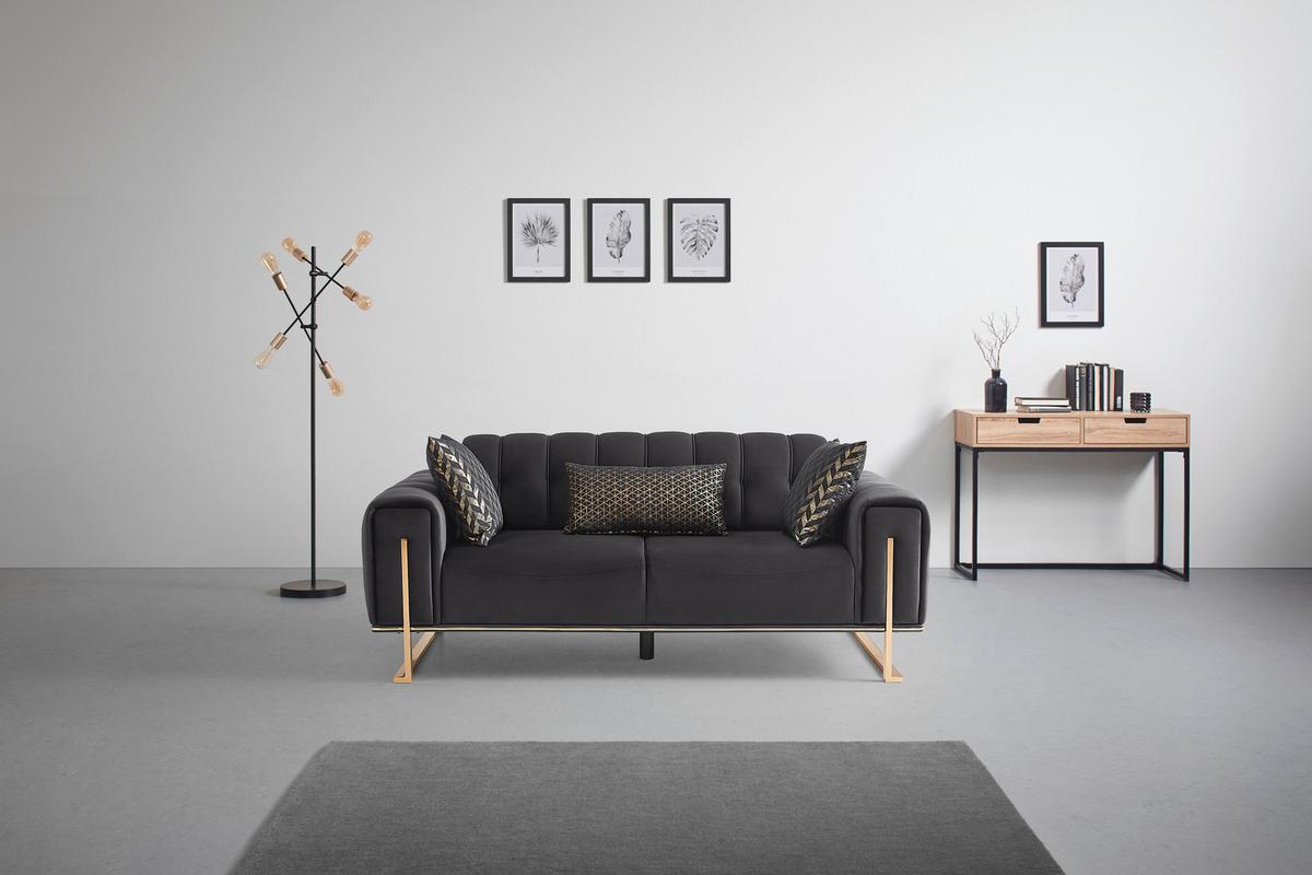 2-Sitzer-Sofa Aile in Schwarz/Goldfarben - Goldfarben/Schwarz, LIFESTYLE, Textil (190/80/90cm) - Based