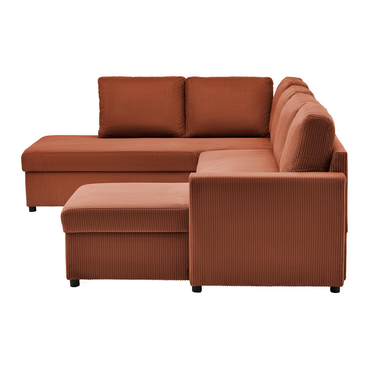 Wohnlandschaft Martina ACV links Terracotta Cord - Terracotta/Schwarz, MODERN, Holz/Holzwerkstoff (204/276/146cm) - Mömax