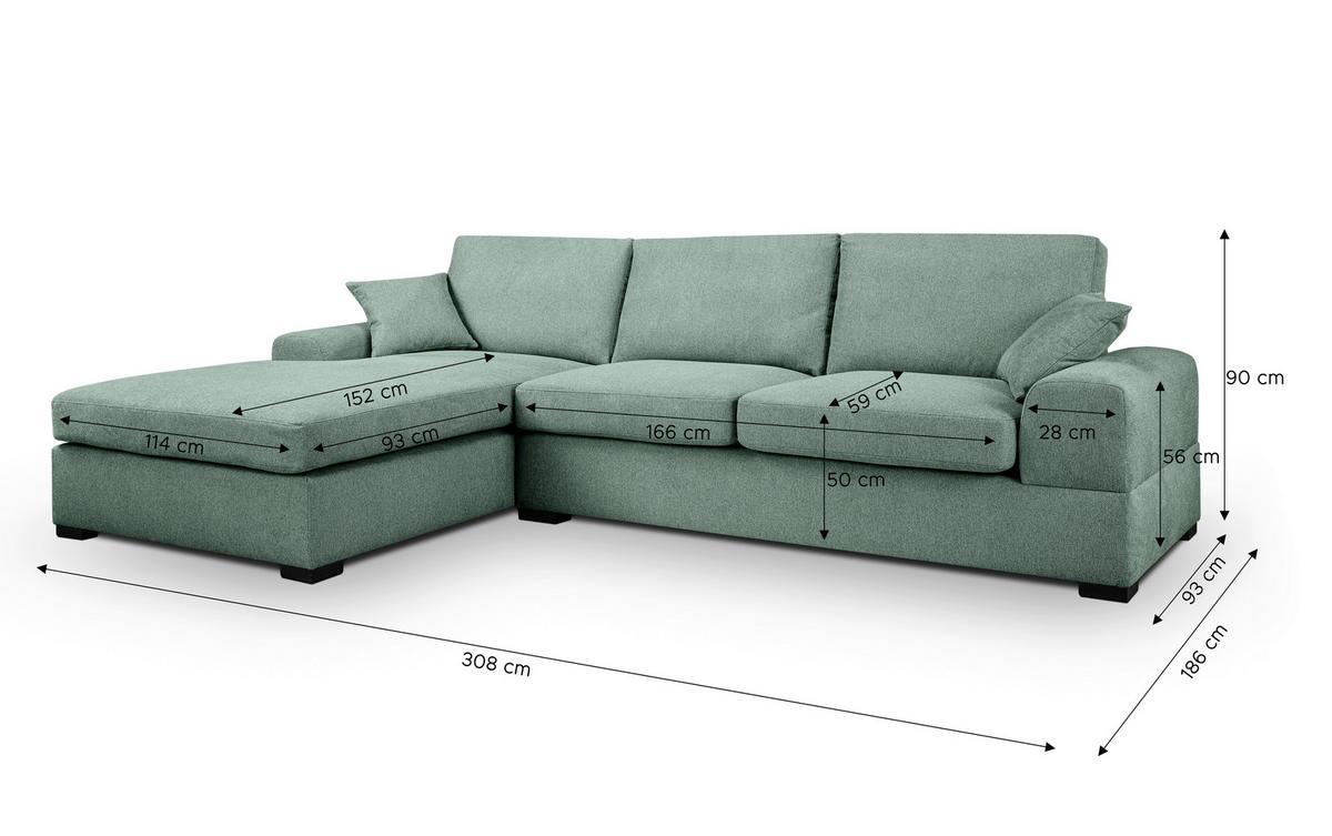 Ecksofa Veda Petrol Flachgewebe - Petrol/Schwarz, Basics, Holz/Textil (308/186cm) - MID.YOU