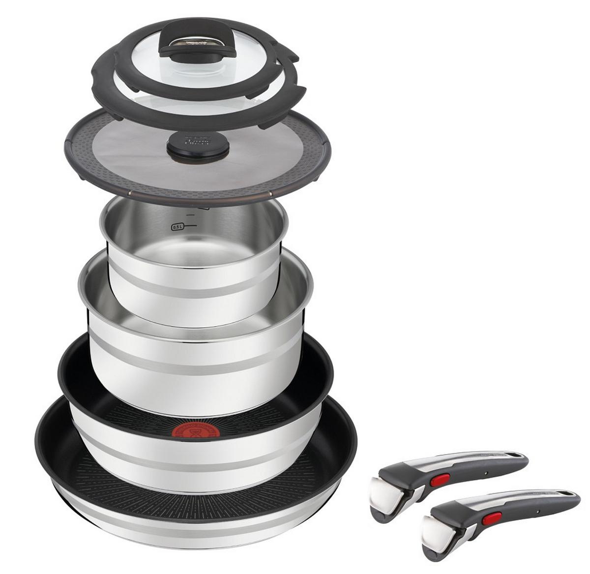 ZESTAW PATELNI L97699 TEFAL - kolor stalowy/czarny, Konventionell, metal/szkło (37/37/19,5cm) - Tefal