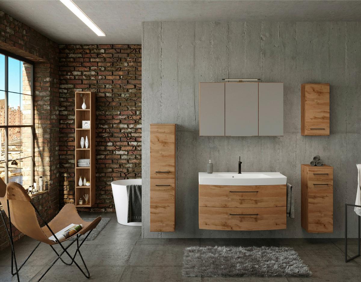 Waschtischkombi ''Manchester'', Eichefarben - Eichefarben/Schwarz, MODERN, Keramik/Holzwerkstoff (100cm) - Held