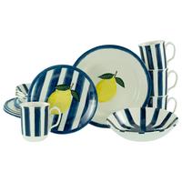 Kombinirani Servis Summer Stripes, 16-Delni - modra/rumena, Basics, keramika - Creatable