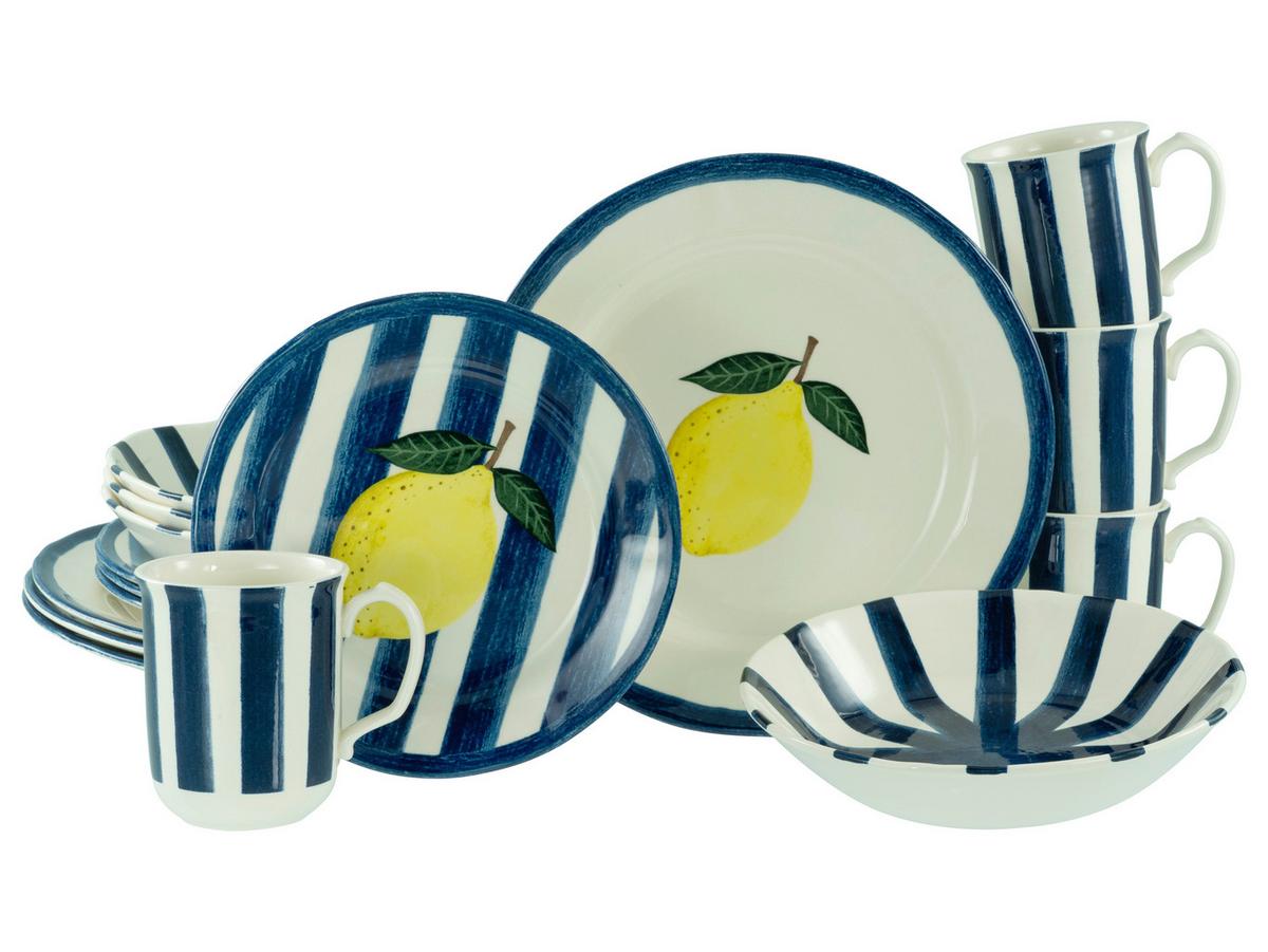 Kombinirani Servis Summer Stripes, 16-Delni - modra/rumena, Basics, keramika - Creatable