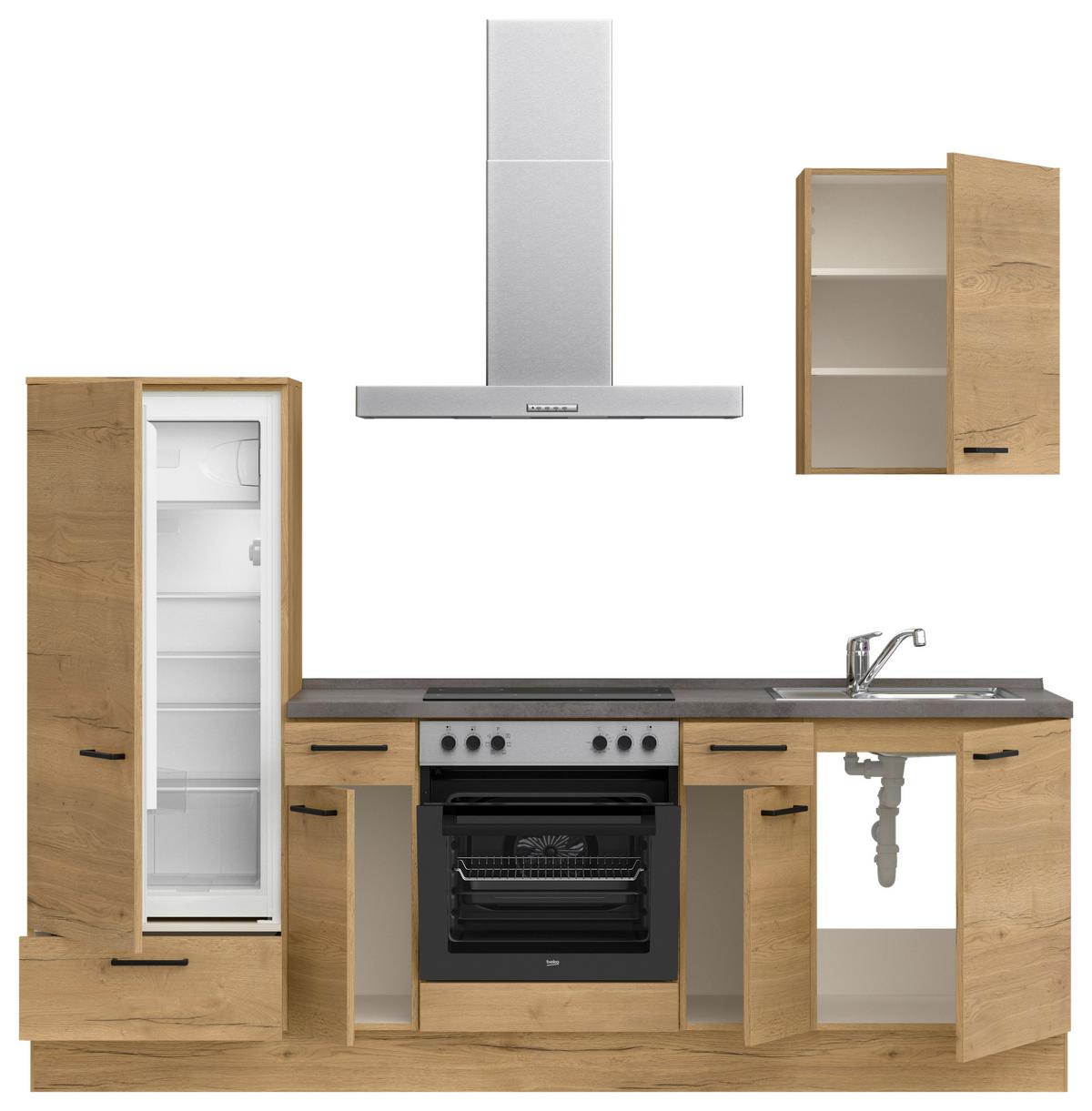 Küchenblock Structura Low m. Geräten Eiche - Schieferfarben/Eichefarben, MODERN, Holzwerkstoff/Metall (240cm) - Nobilia