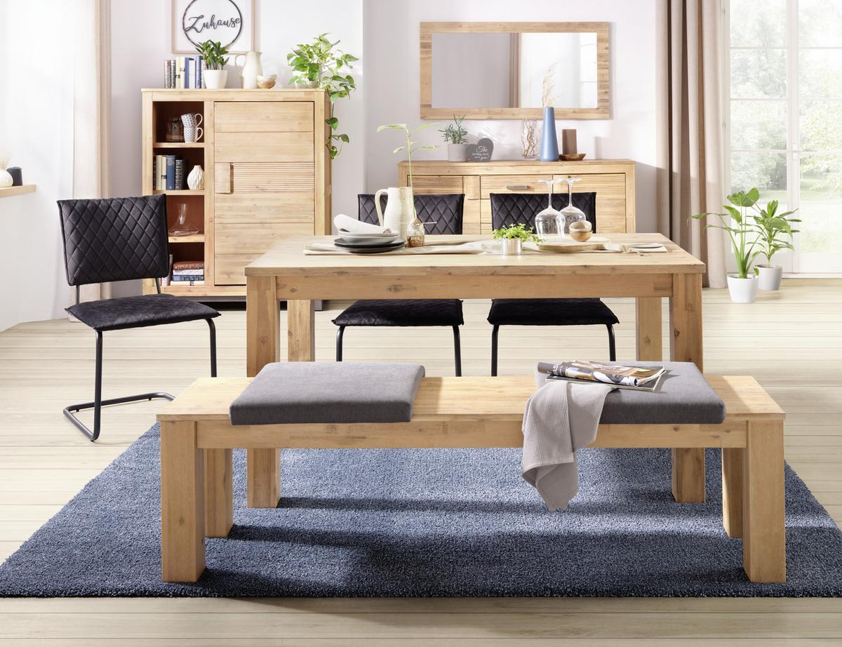 Highboard aus Akazie teilmassiv - Akaziefarben/Grau, Konventionell, Holz (110/140/45cm) - Zandiara