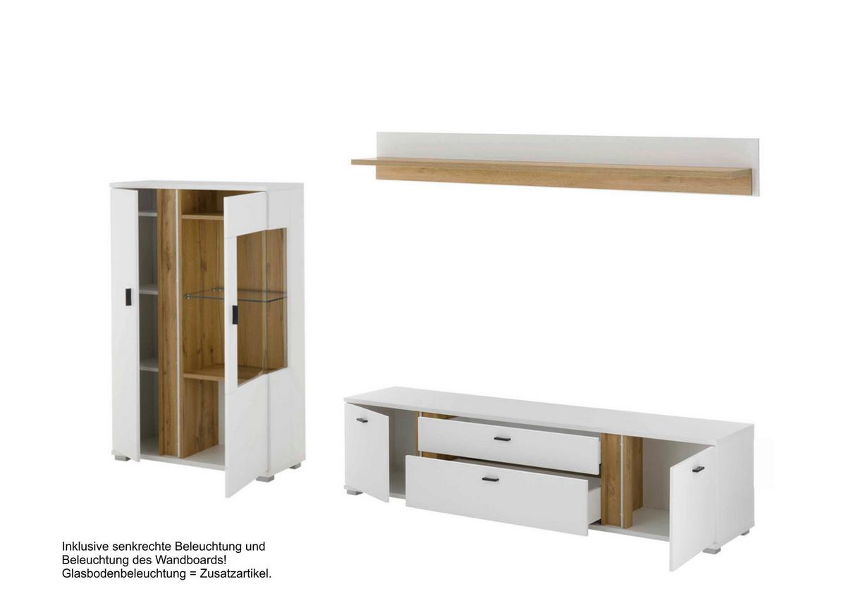 WOHNWAND LONG ISLAND - Eiche Wotan/Schwarz, Design, Glas/Holzwerkstoff (290/170/42cm) - MID.YOU