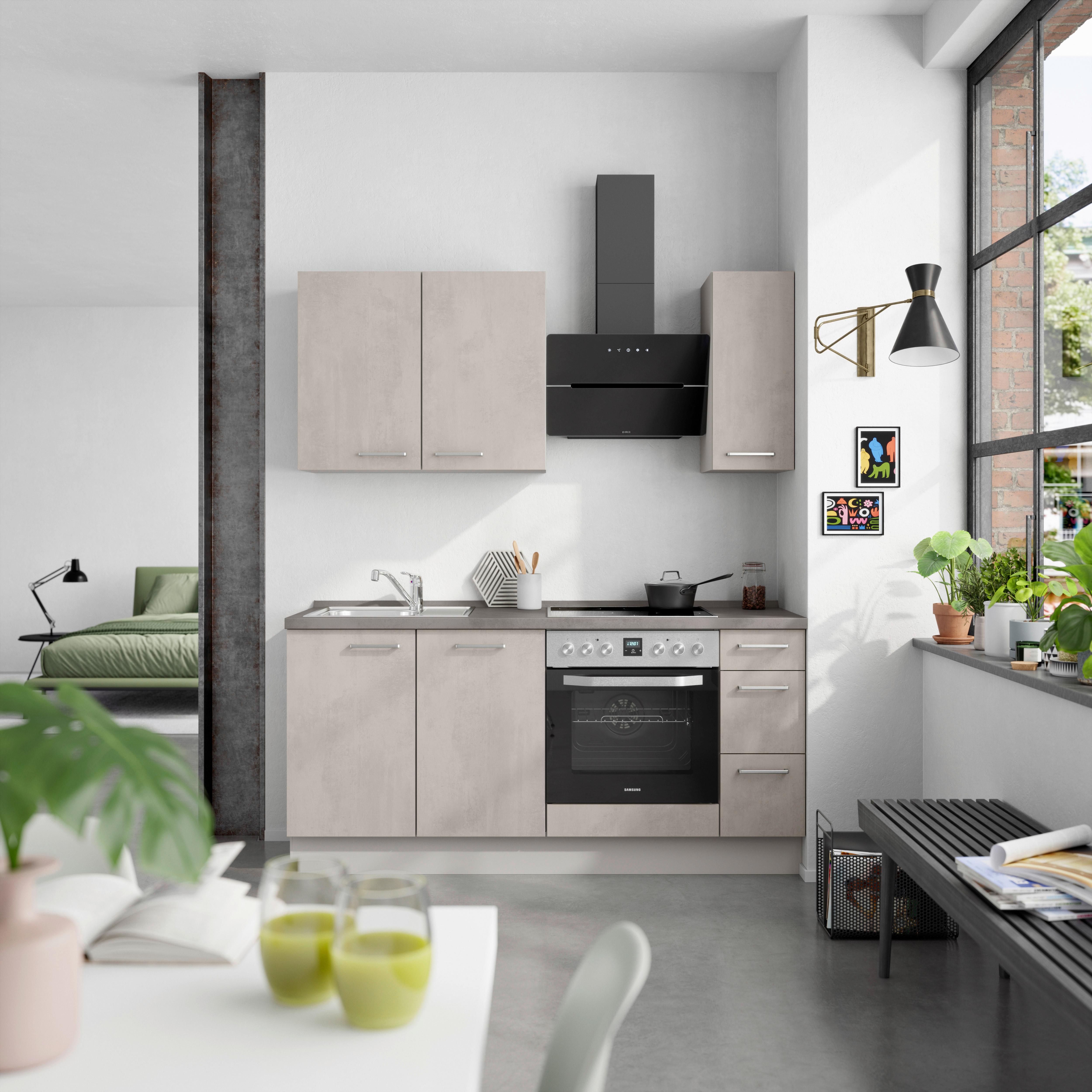 Küchenblock Riva High m. Geräten Grau - Schieferfarben/Edelstahlfarben, MODERN, Holzwerkstoff/Metall (180cm) - Nobilia