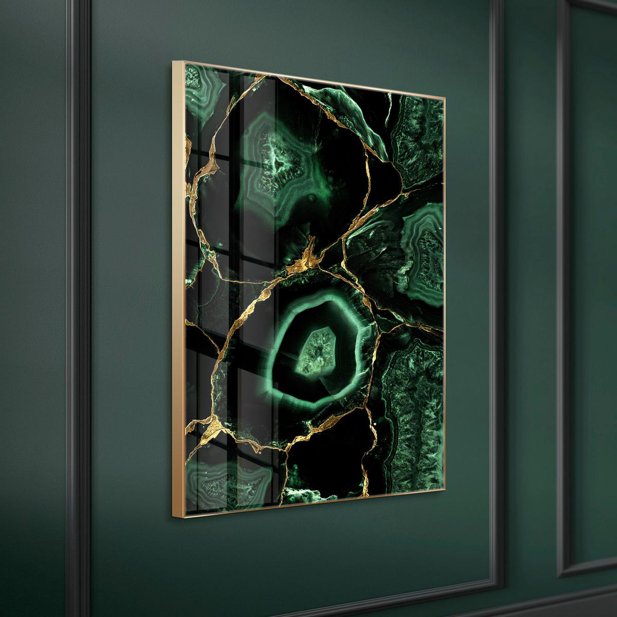 Glasbild Goldfarben/Grün ca. 80x120cm - Smaragdgrün/Goldfarben, Basics, Glas/Holz (80/120cm)