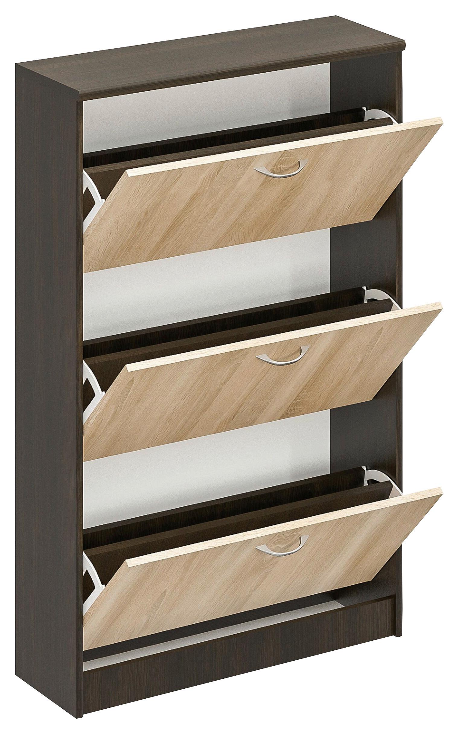Billenős Cipősszekrény 3 Ajtós Gery - wenge/Sonoma tölgy, Konventionell, faalapú anyag (60/127,2/26,8cm)