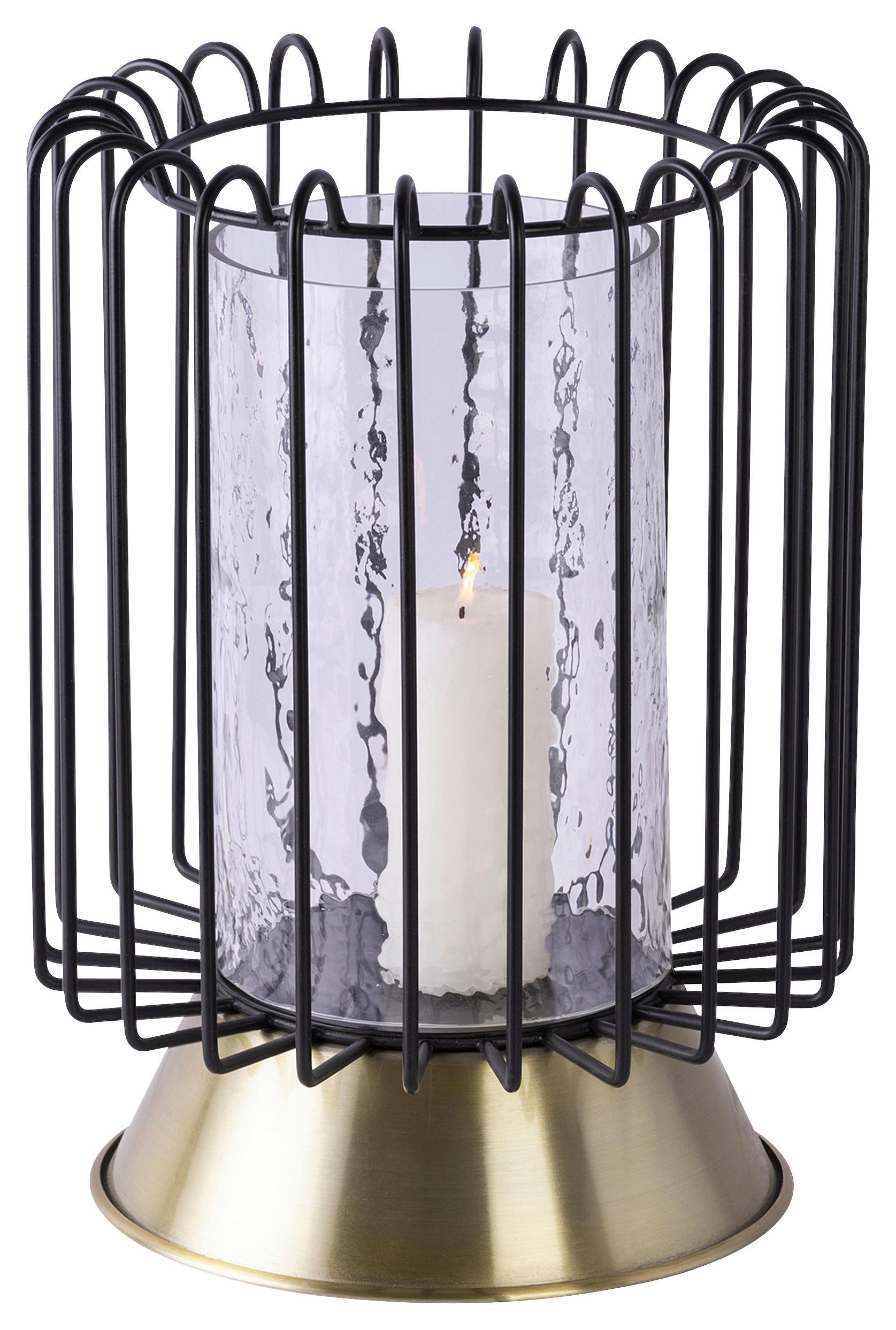 KERZENSTÄNDER MALIBU 225 - Goldfarben/Schwarz, Trend, Glas/Metall (22.5/22.5/31cm) - Kayoom