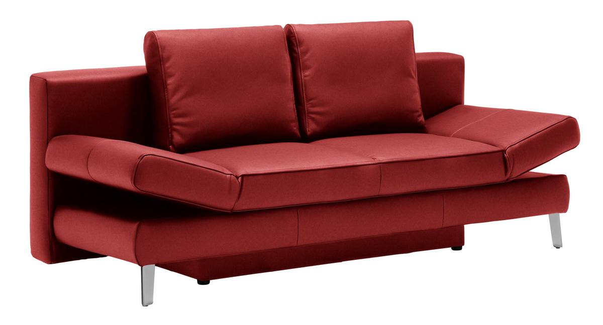 SOFA Z FUNKCJĄ SPANIA LAVINIA -BP- - czerwony/kolor chromowy, Modern, skóra/metal (200/85/90cm) - Novel