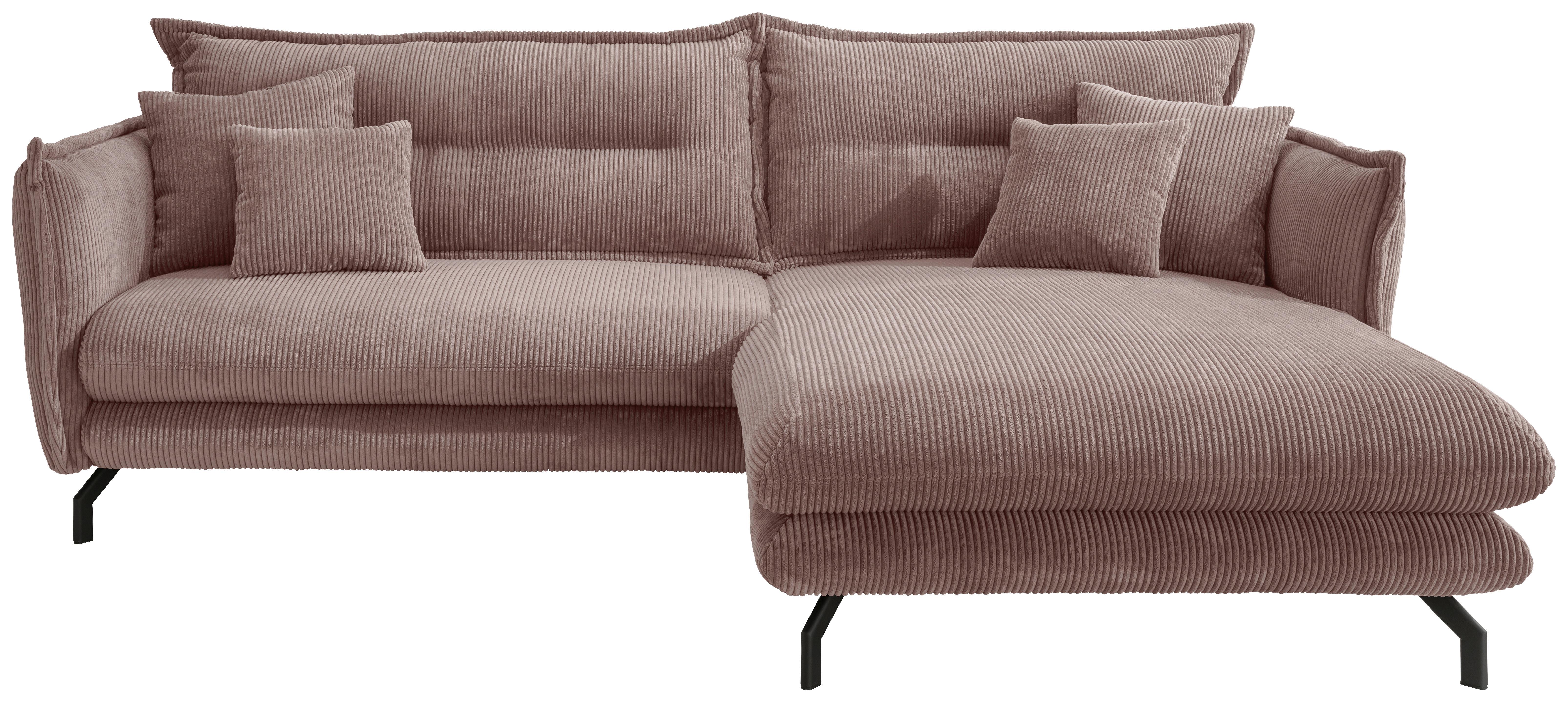 Wohnlandschaft Lava Rosa Cord - Schwarz/Rosa, MODERN, Textil/Metall (255/180cm) - Livetastic