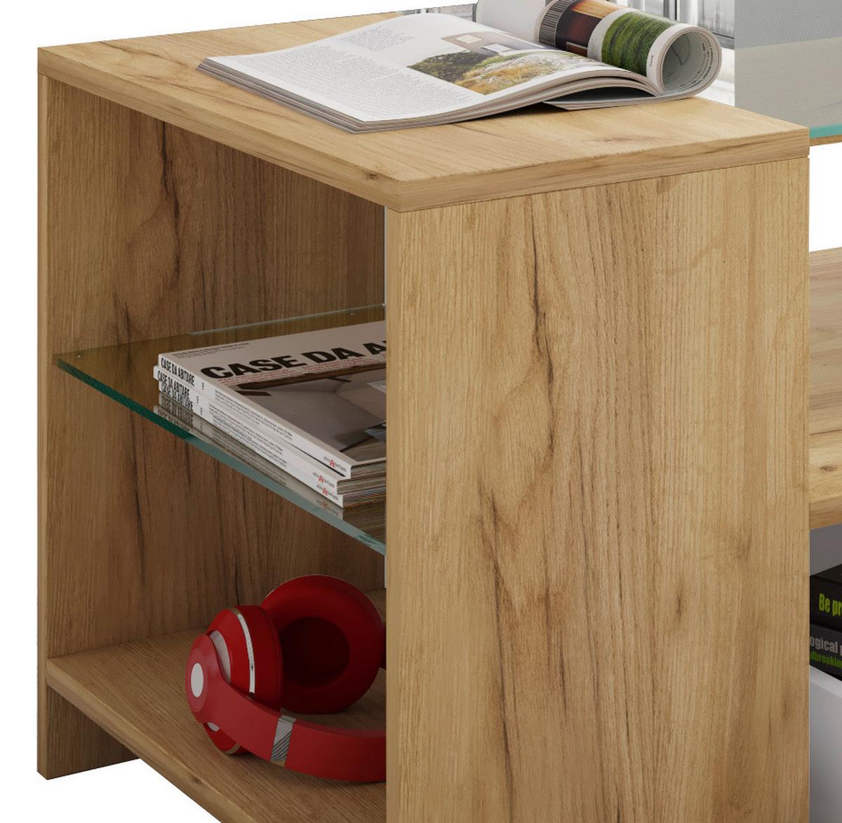 Klubska Miza Tindala, Hrast - barve hrasta/barve medu, Basics, steklo/leseni material (50/100/45cm) - MID.YOU