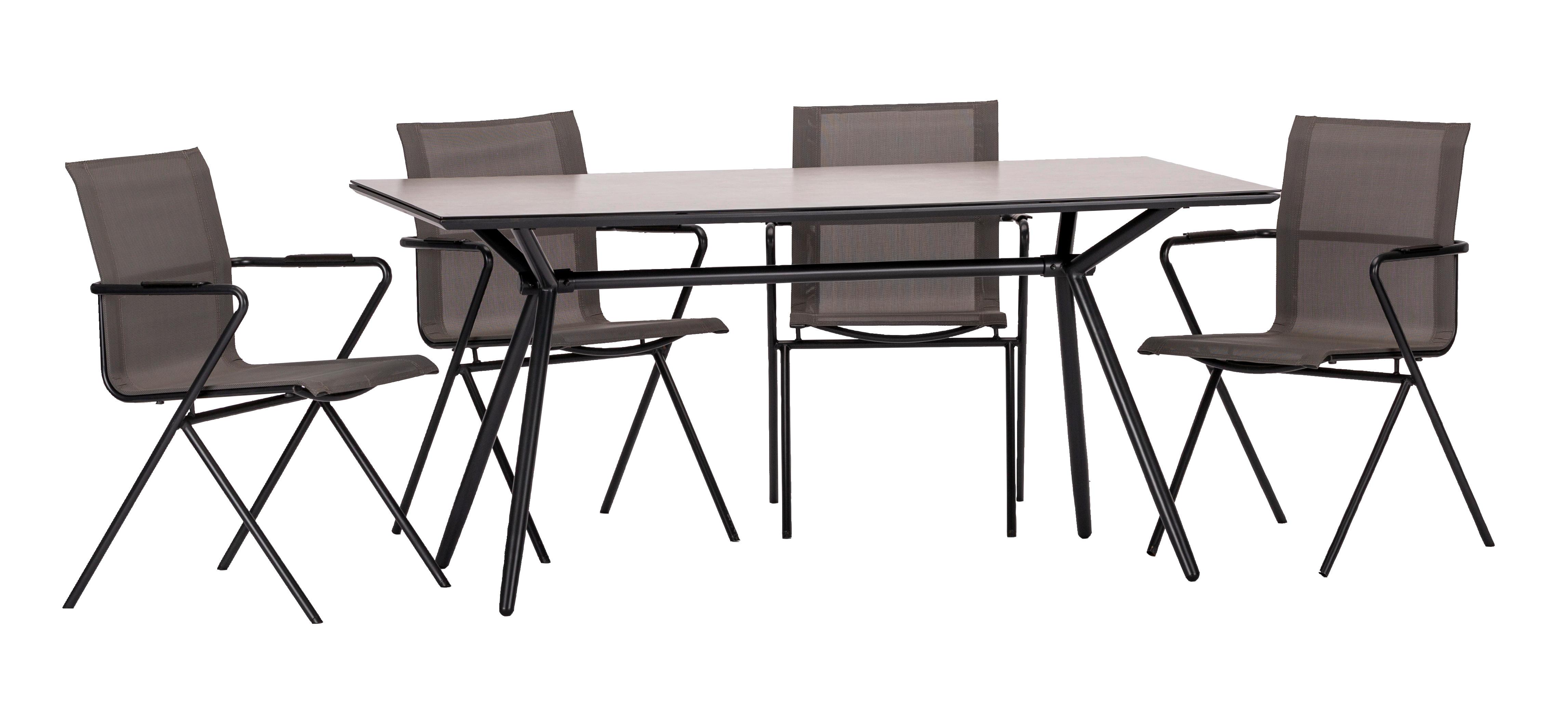 Gartengarnitur 5-tlg. Alpha Metall/Kunststoff/Glas - Taupe/Anthrazit, Basics, Glas/Kunststoff (80/75/160cm) - Acamp
