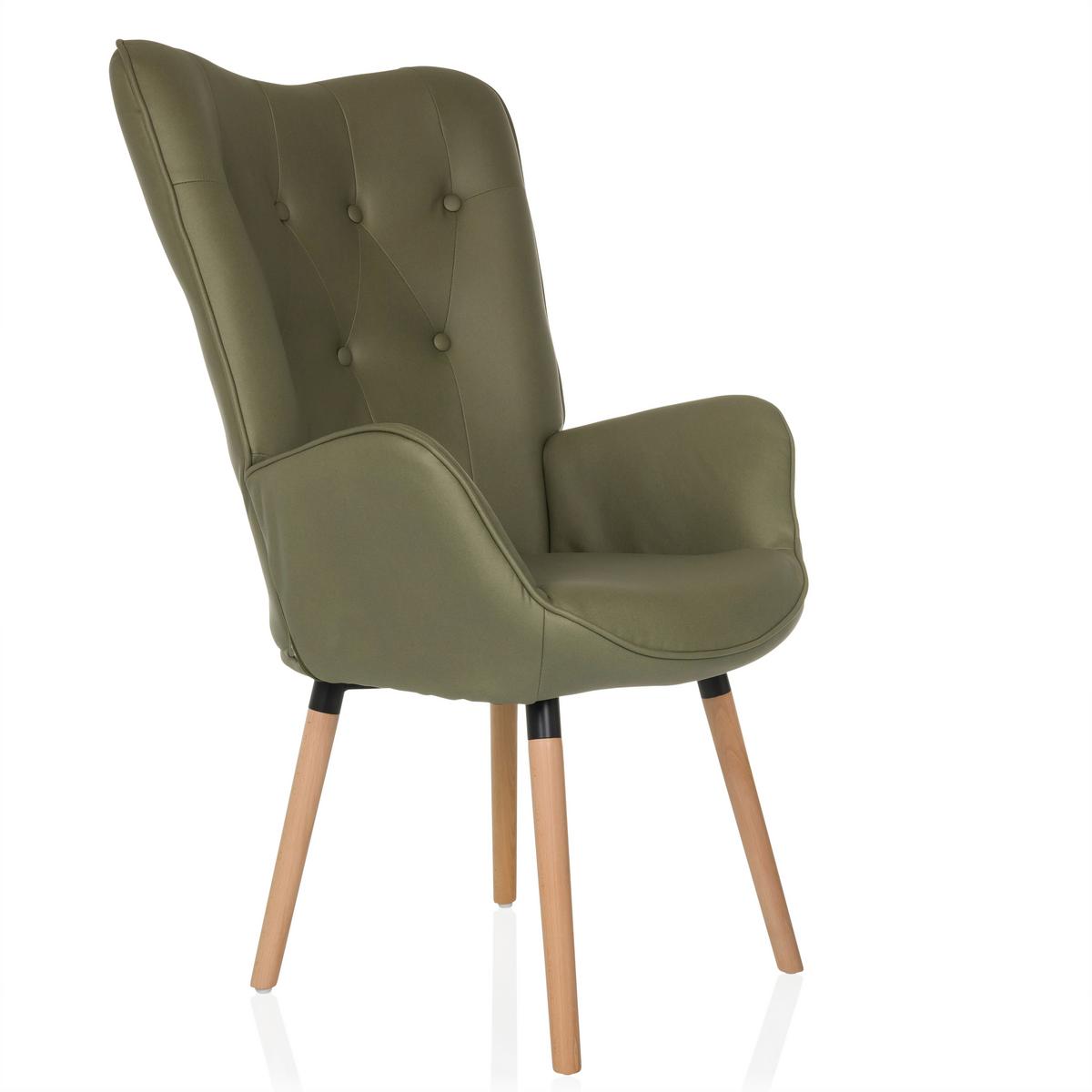 Fotelj Havenio I, Zelena - zelena/barve bukve, Moderno, tekstil/les (70/106/75cm) - MID.YOU