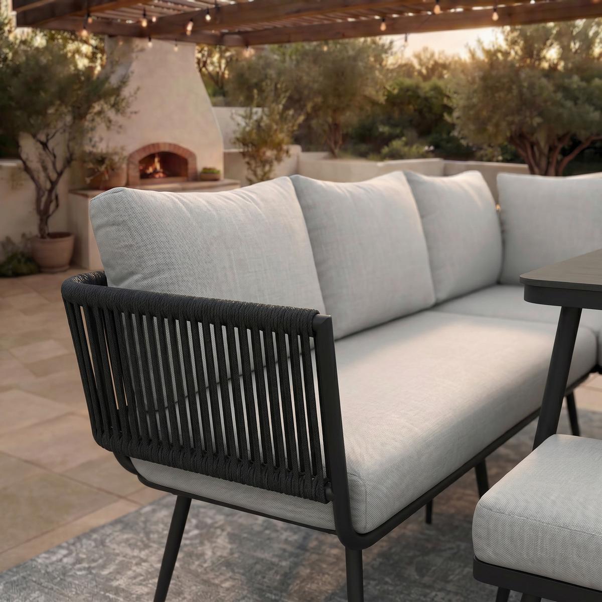 Dining-loungeset Camea - Dunkelgrau/Hellgrau, Modern, Kunststoff/Textil - Bessagi Garden