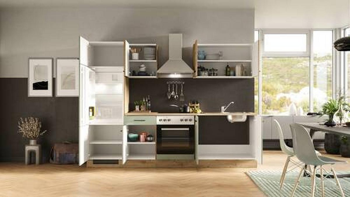 Kuhinjski Blok Cara, Zelena, Hrast - črna/zelena, Moderno, kovina/leseni material (270cm) - FlexWell