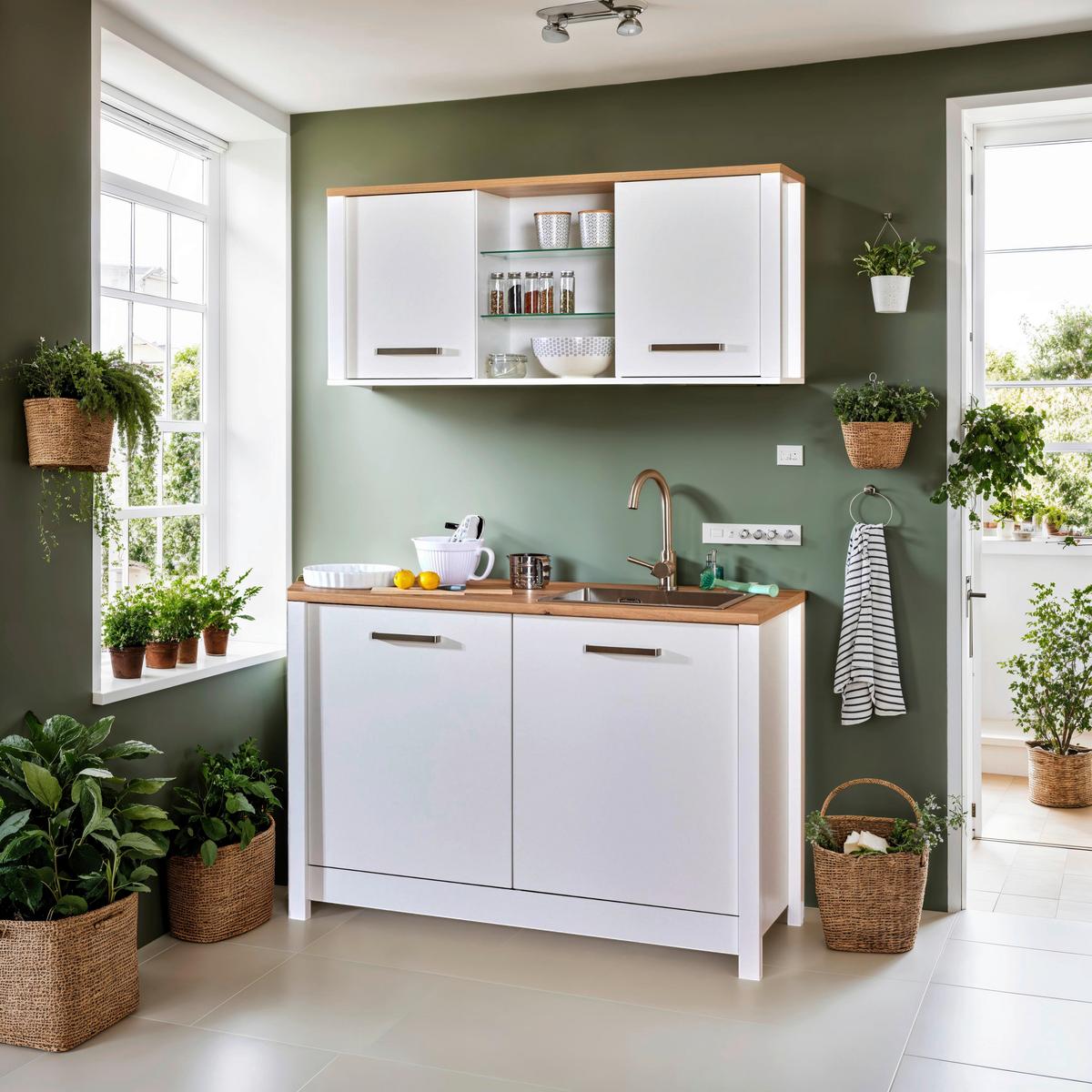 Miniküchen Bundle 1-Sorba o. Geräte B: ca. 130cm Weiß - Silberfarben/Weiß, MODERN, Glas/Holzwerkstoff (130cm) - home24