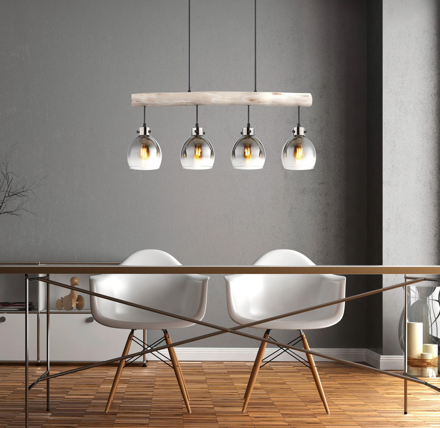 Hängeleuchte Ryan Natur/Schwarz max. 40 Watt - Schwarz/Naturfarben, Natur, Glas/Holz (82,5/15/140cm) - Globo
