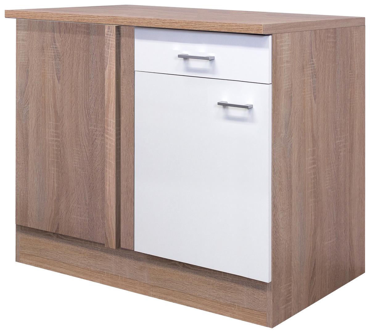 Kotna Spodnja Omarica Samoa, Bela, Barva Hrasta - bela/barve aluminija, Konvencionalno, umetna masa/leseni material (110/85/57cm)