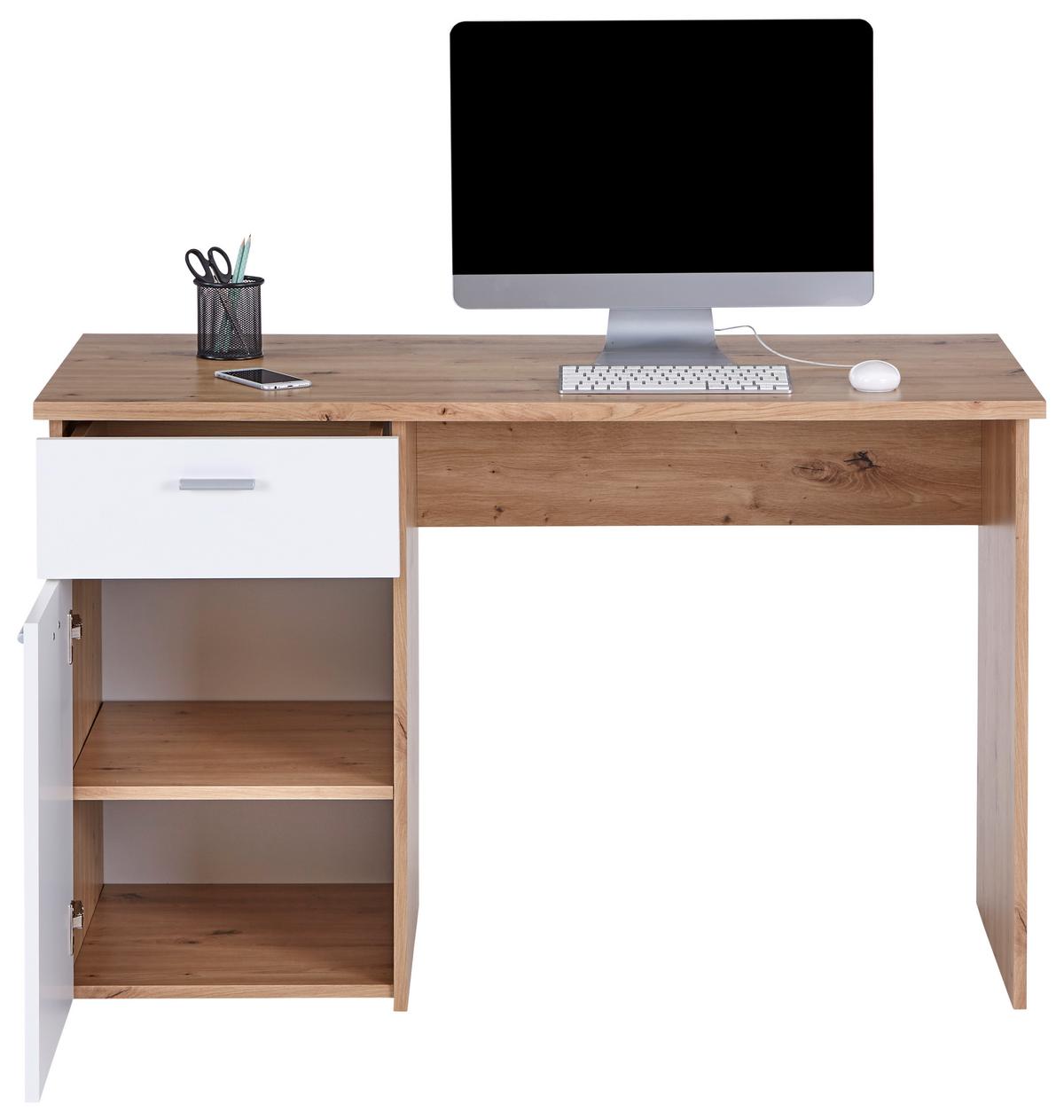 Pisalna Miza Simon, Bela, Barva Hrasta - bela/barve aluminija, Moderno, umetna masa/leseni material (120/75,5/60cm) - Mömax