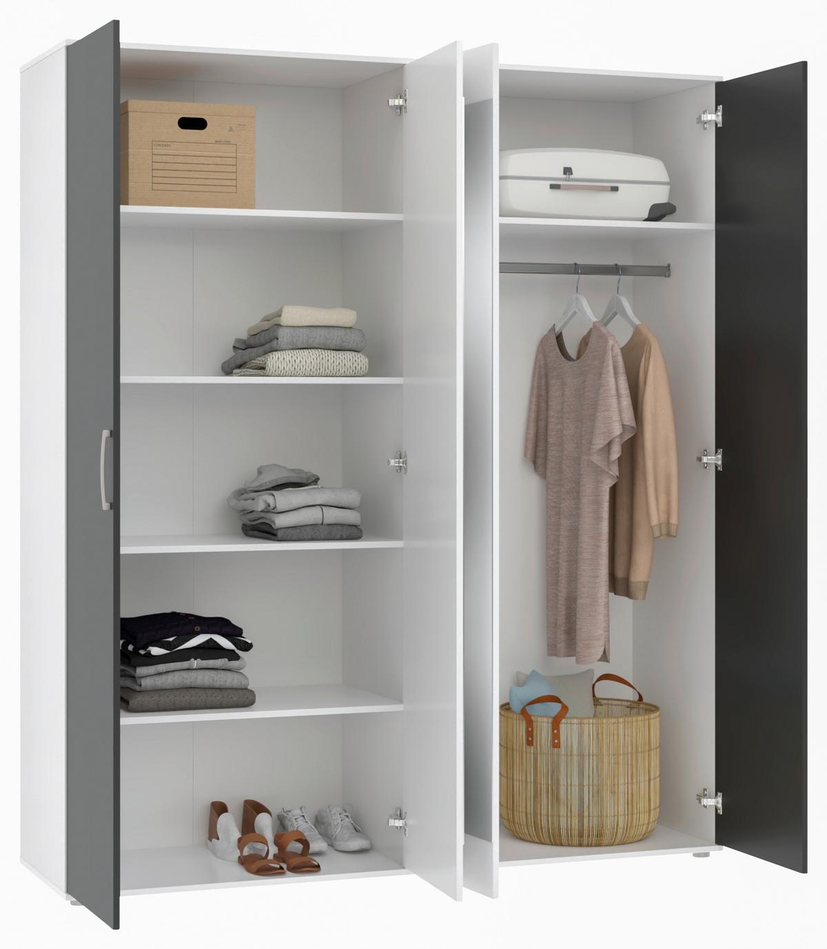 Omara Za Oblačila Jan, Bela, Antracit - barve kroma/bela, Trend, umetna masa/steklo (180/210/52cm)