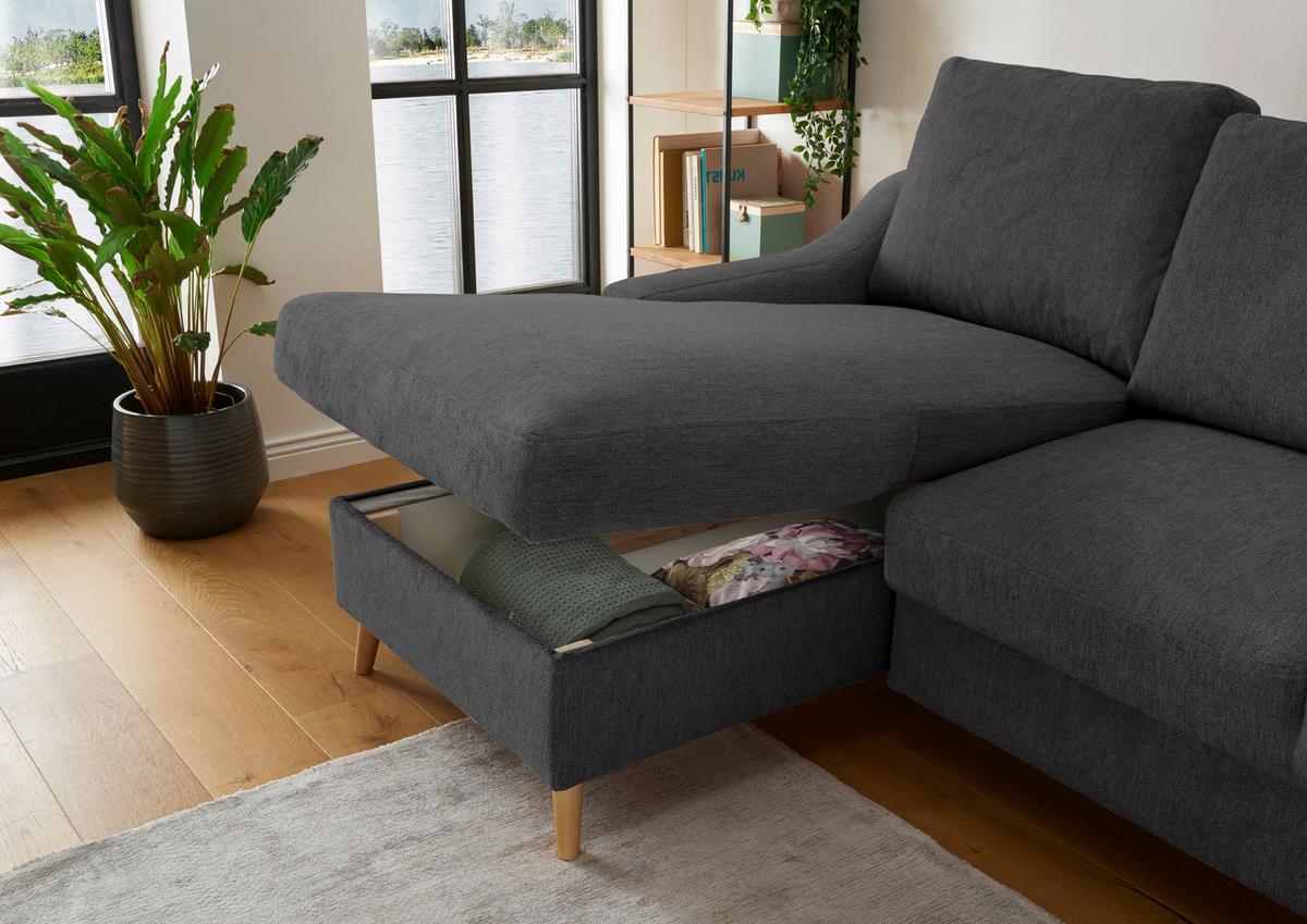 Wohnlandschaft Valentina Schwarz Mikrofaser - Blau/Schwarz, Design, Holz/Textil (150/228cm) - MID.YOU