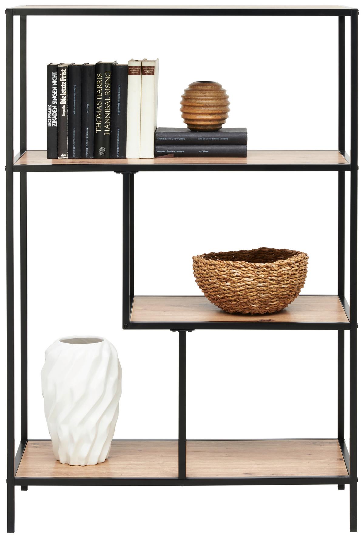 REGAŁ ROCKY - kolor dębowy/czarny, Trend, materiał drewnopochodny/metal (77/115/33cm) - Xora