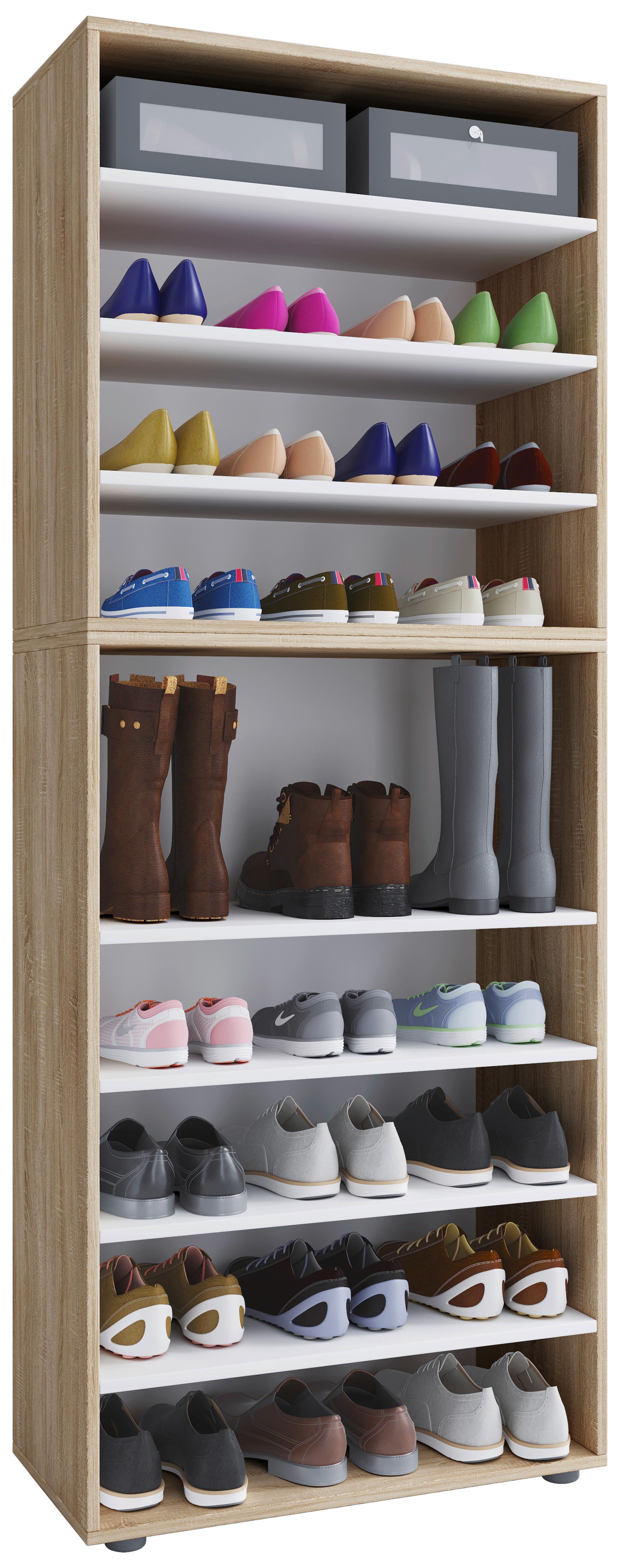 Schuhregal Lona XXL ca.70x183x37cm Eiche Dekor - Schwarz/Sonoma Eiche, KONVENTIONELL, Holzwerkstoff/Kunststoff (70/183/37cm) - MID.YOU