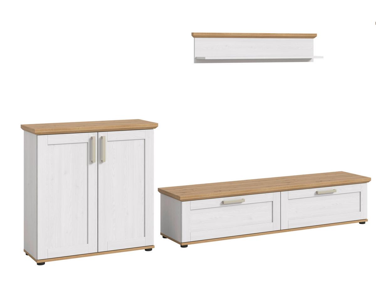 Dnevni Regal Verona, Bela, Barva Macesna, 3-Delni - srebrne barve/črna, Design, umetna masa/leseni material (260/151/40cm) - Livetastic