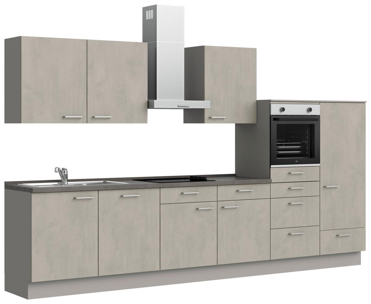 Küchenblock Riva Low m. Geräten Grau - Schieferfarben/Edelstahlfarben, MODERN, Holzwerkstoff/Metall (360cm) - Nobilia