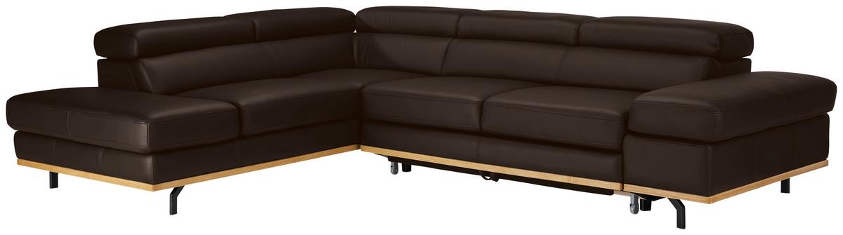 Wohnlandschaft Carmen links Dunkelbraun - Dunkelbraun/Schwarz, MODERN, Leder/Holz (292/72/226cm) - Premium Living