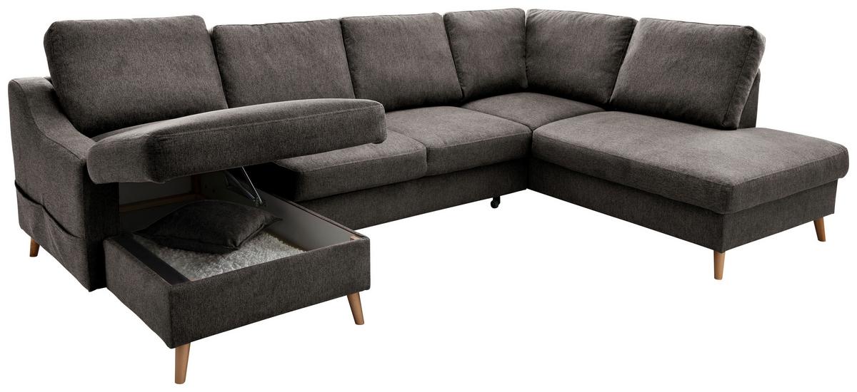 Wohnlandschaft Valentina Braun Struktur - Braun/Naturfarben, KONVENTIONELL, Holz/Textil (150/301/200cm) - P & B