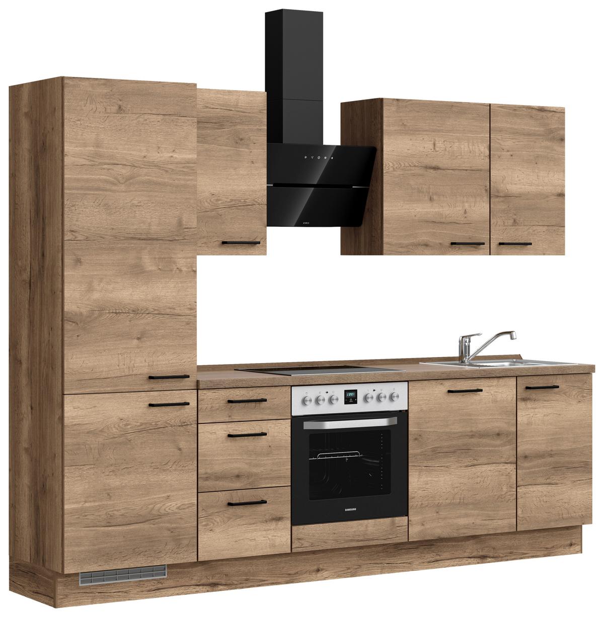 Küchenblock Structura High m. Geräten Eiche dunkel - Eiche dunkel/Schwarz, MODERN, Holzwerkstoff/Metall (270cm) - Nobilia