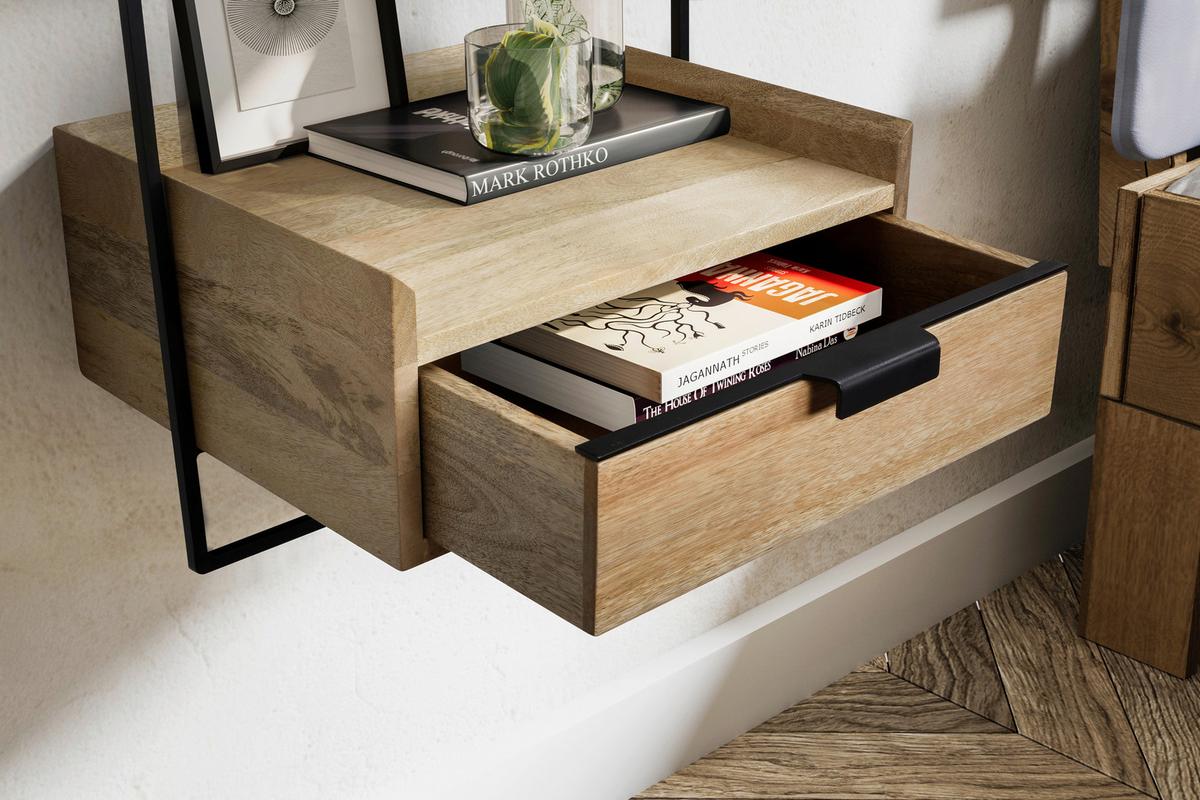 NACHTTISCH WL7.160 - Hellbraun/Schwarz, Design, Holz/Metall (44/45/35cm) - MID.YOU
