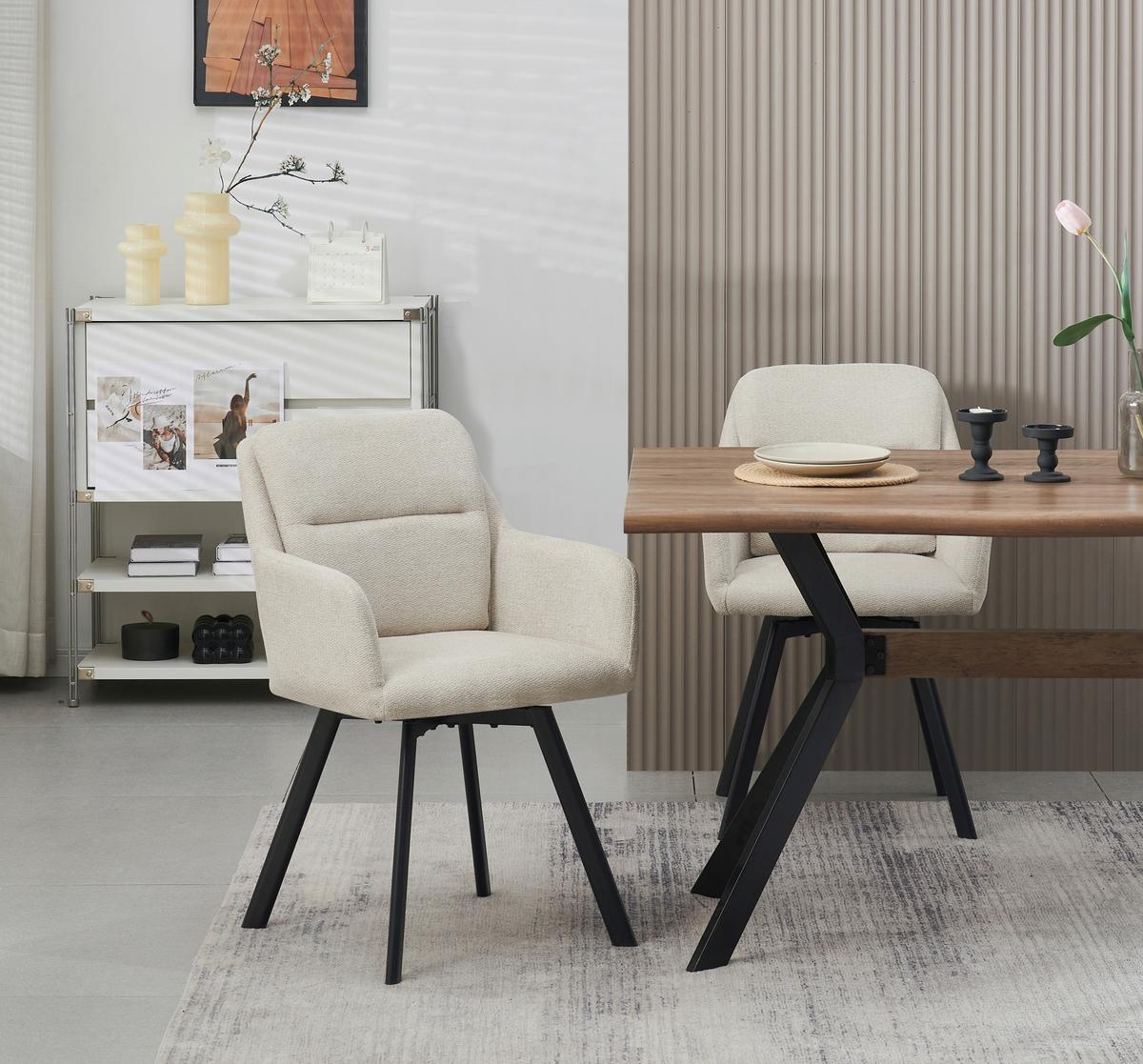 STUHL-SET SOPHIE - Anthrazit/Creme, Modern, Textil (53/87/62cm) - MID.YOU