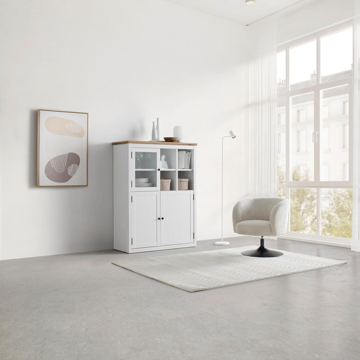 Highboard Korsika Eichefarben/Weiß - Eichefarben/Schwarz, ROMANTIK / LANDHAUS, Glas/Holzwerkstoff (105,5/140/43cm) - Mömax