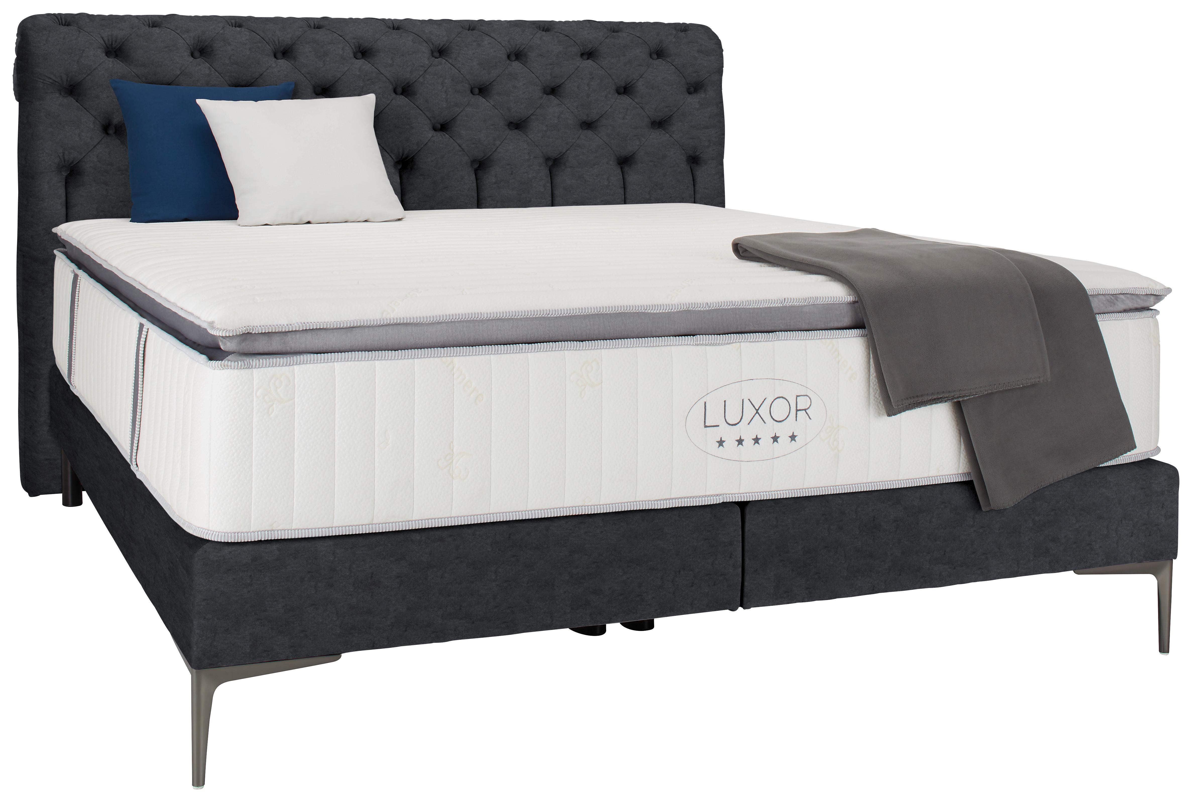 Boxspringbett ca. 160x200cm - Anthrazit/Schwarz, ROMANTIK / LANDHAUS, Holz/Holzwerkstoff (160/200cm) - Premium Living