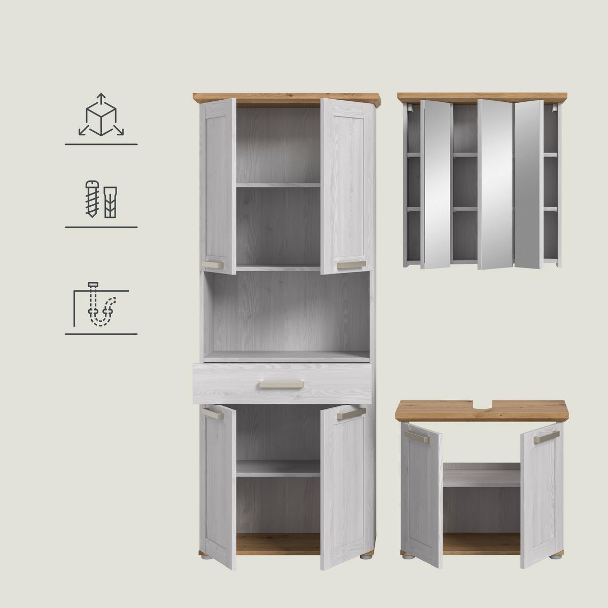 Badezimmer Verona Lärchenfarben/Eiche Artisan - Silberfarben/Lärchefarben, Trend, Glas/Holzwerkstoff (143cm) - MID.YOU